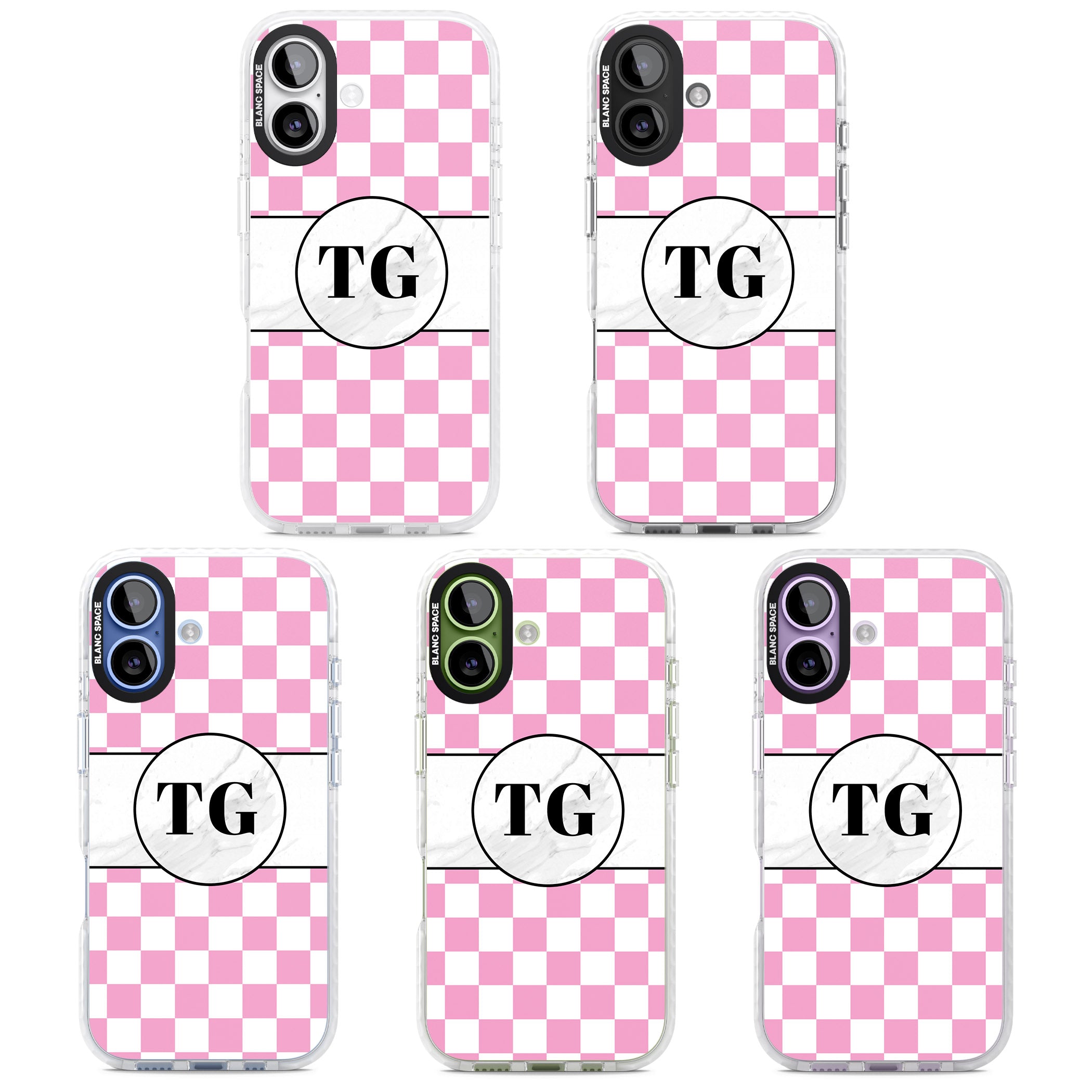 Personalised Monogrammed Pink Check iPhone 17 Impact Pro Clear Phone Case APT Impact Protection