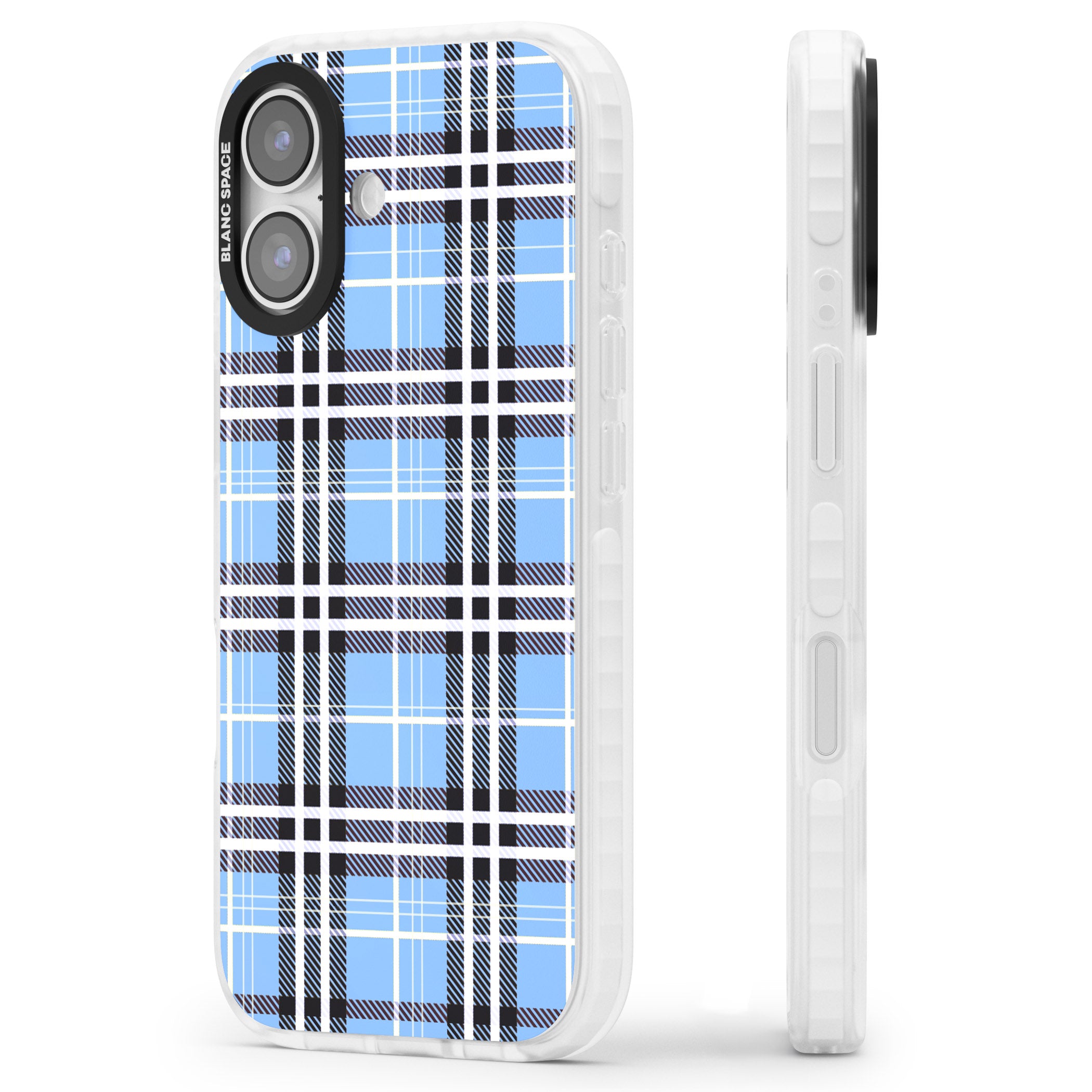 Blue Plaid iPhone 17 Impact Pro Clear Phone Case Side Profile