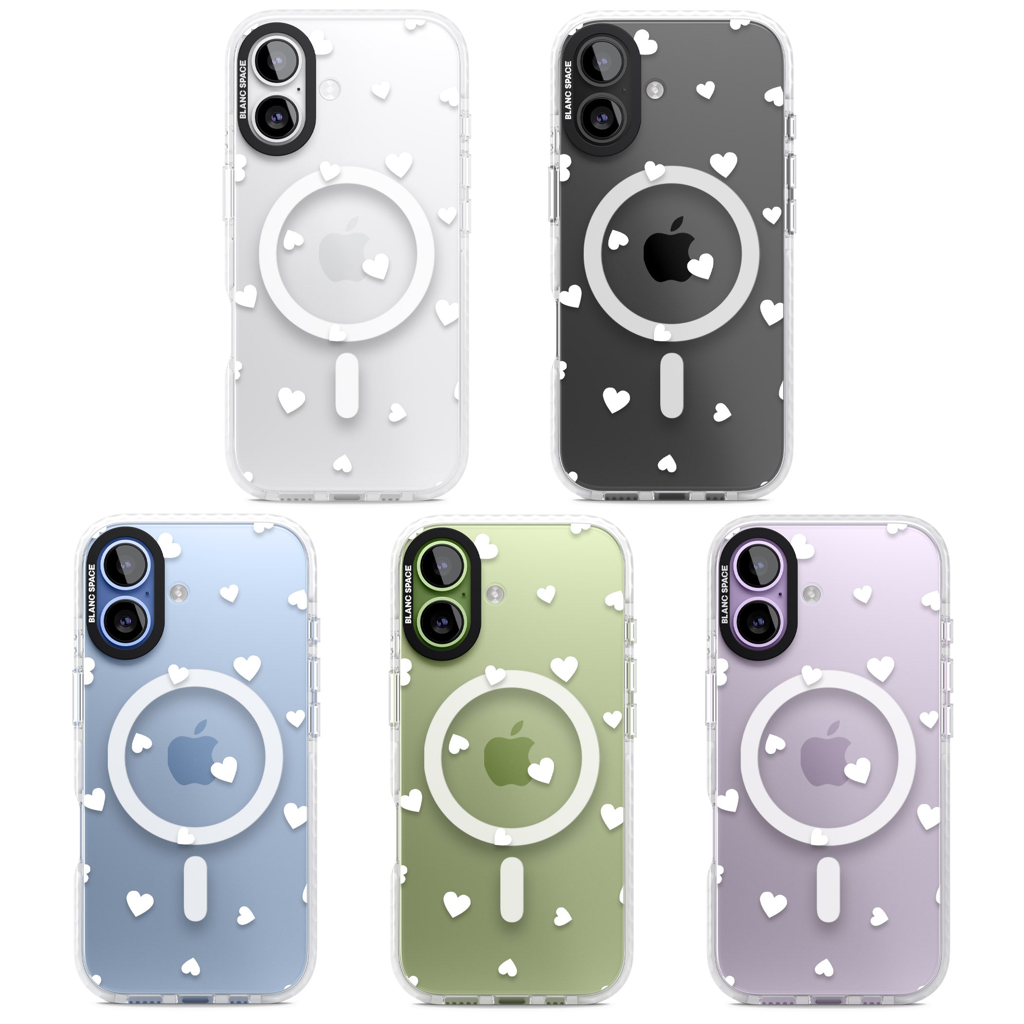 White Hearts iPhone 17 Impact Pro Clear Phone Case APT Impact Protection