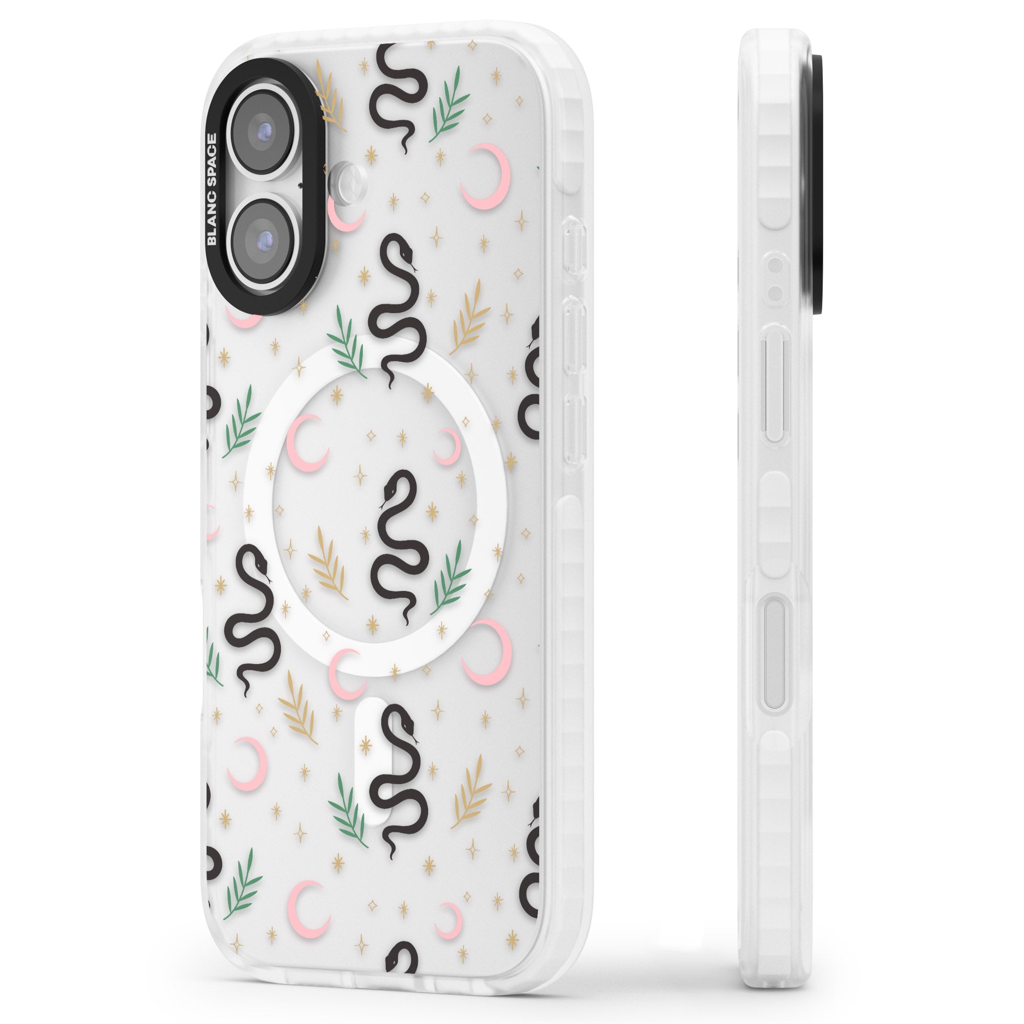 Snake & Moon Pattern iPhone 17 Impact Pro Clear Phone Case Side Profile