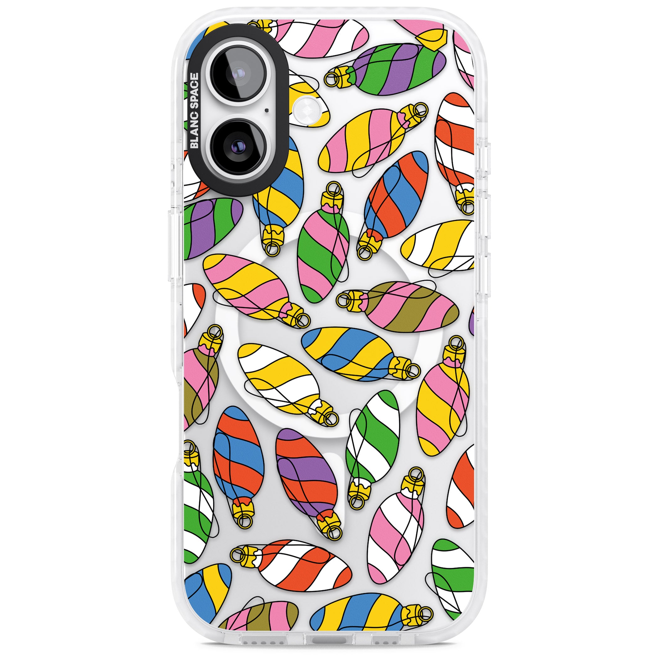 Colourful Holiday Ornaments iPhone 17 Impact Pro Clear Phone Case