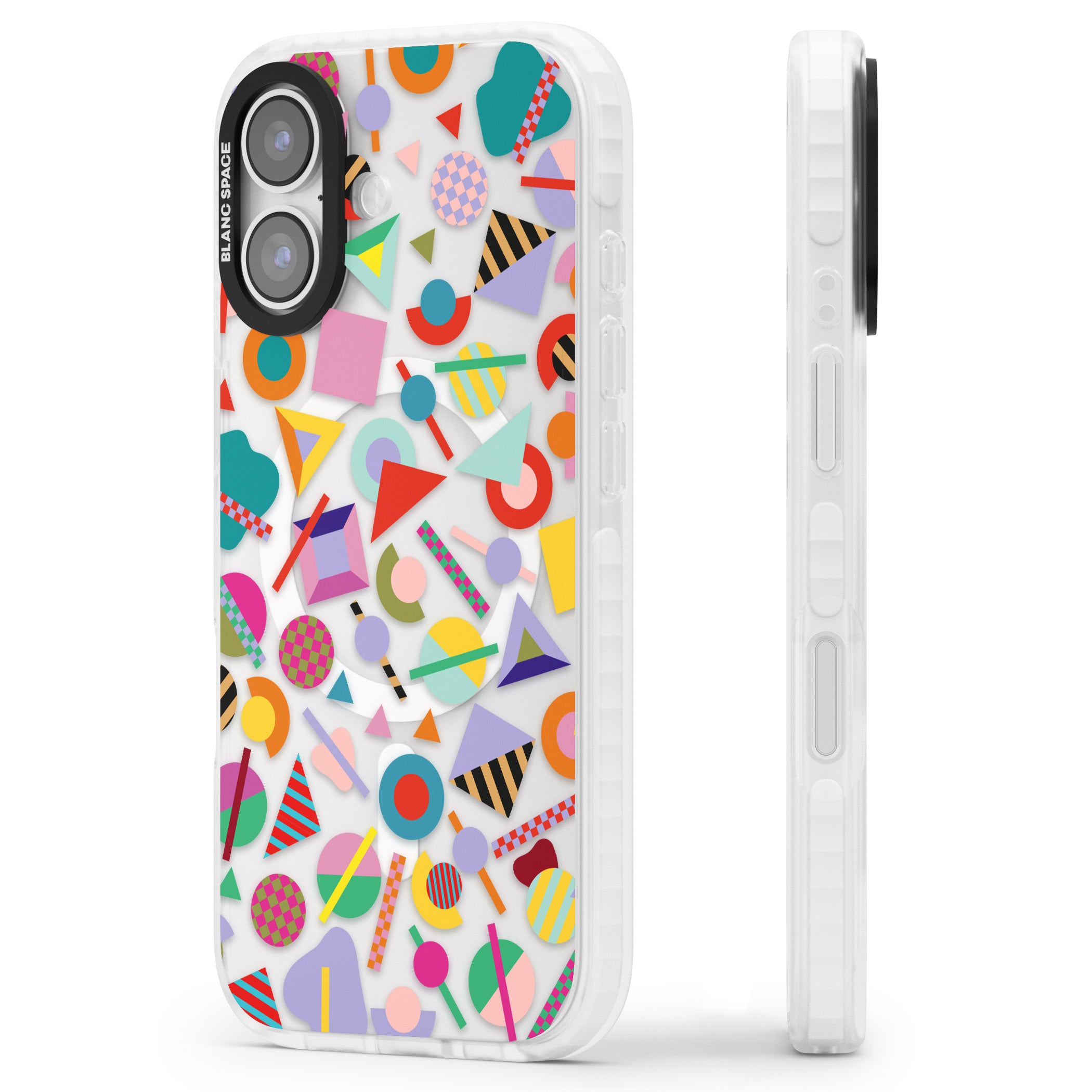Retro Carnival Shapes iPhone 17 Impact Pro Clear Phone Case Side Profile