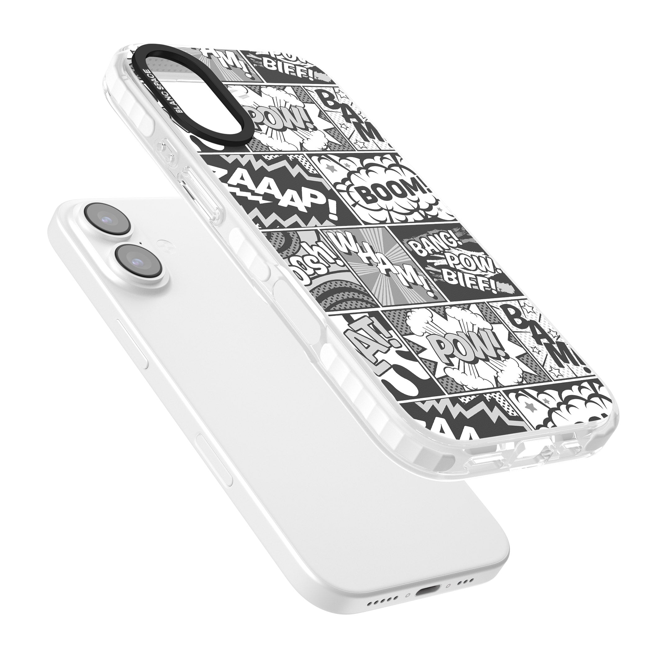 Onomatopoeia (Black & White) iPhone 17 Impact Pro Clear Phone Case Colours