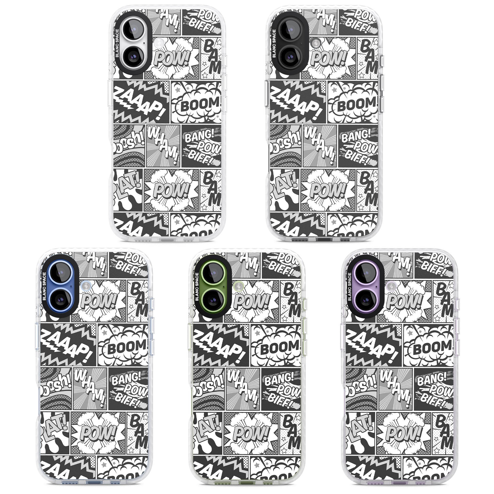 Onomatopoeia (Black & White) iPhone 17 Impact Pro Clear Phone Case APT Impact Protection