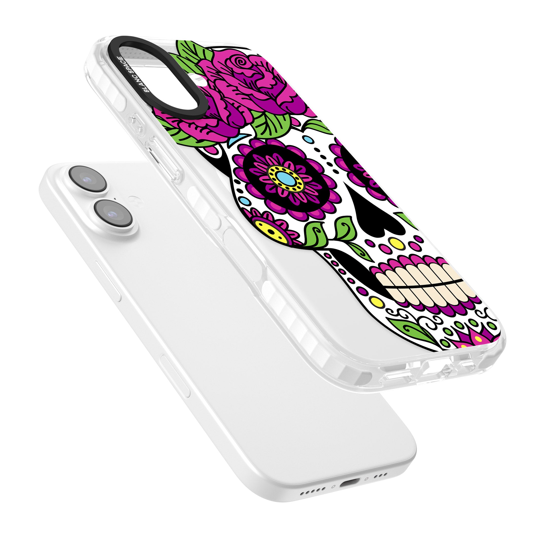 Purple Floral Sugar Skull iPhone 17 Impact Pro Clear Phone Case Colours