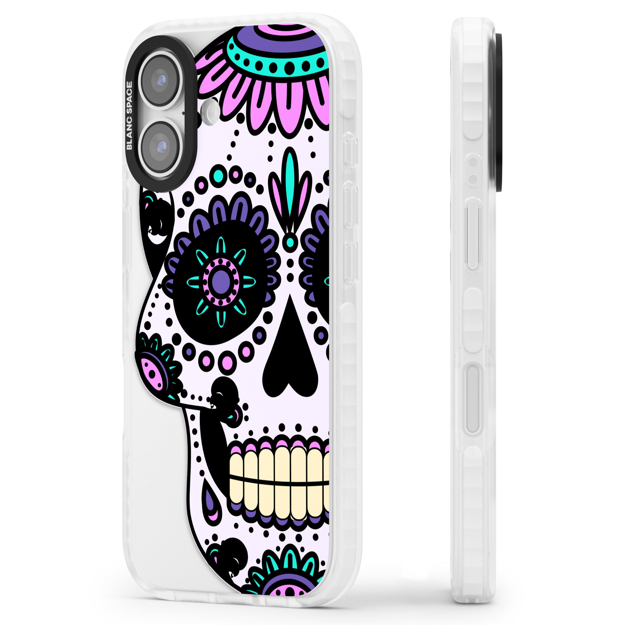 Violet Sugar Skull iPhone 17 Impact Pro Clear Phone Case Side Profile
