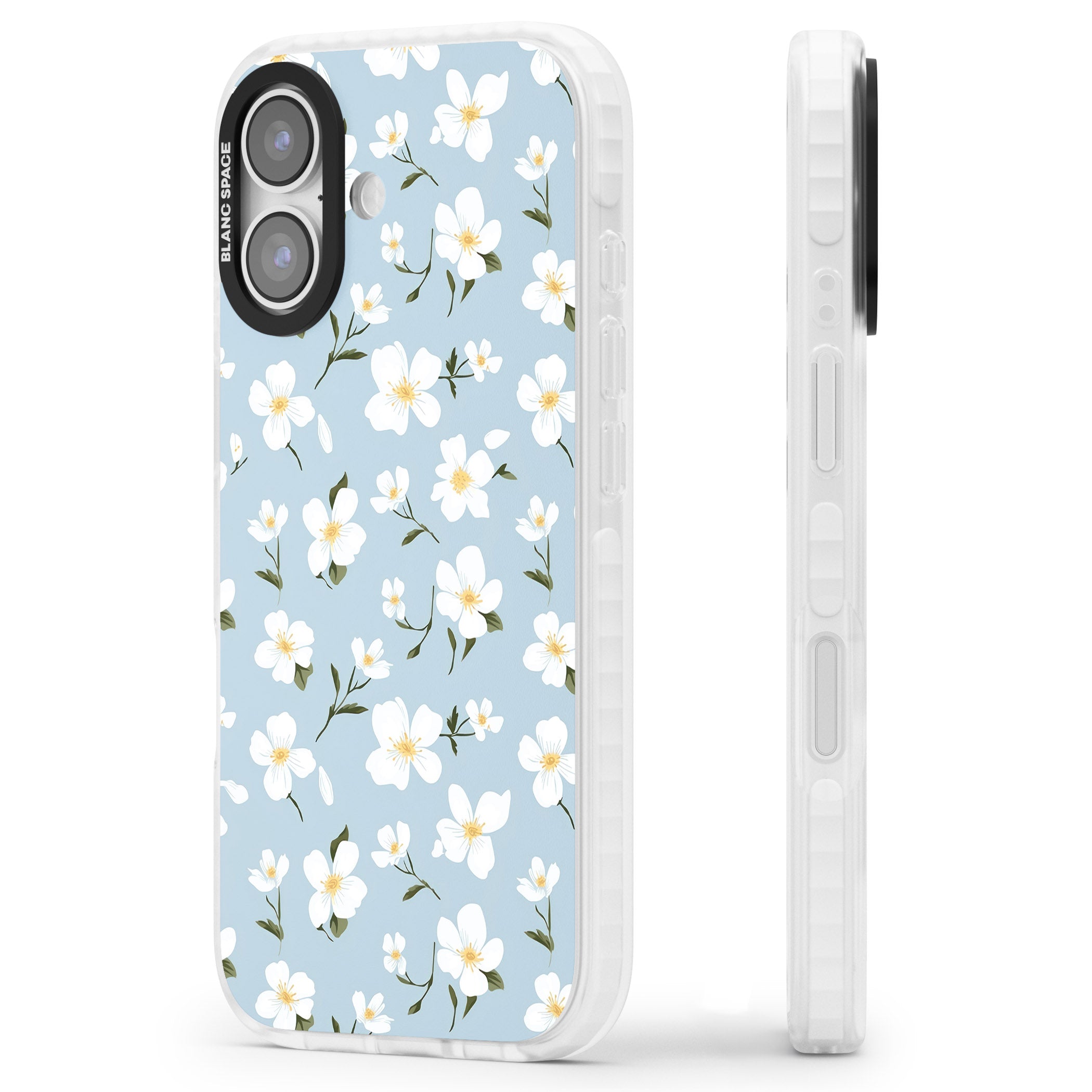Soft White Blossoms iPhone 17 Impact Pro Clear Phone Case Side Profile