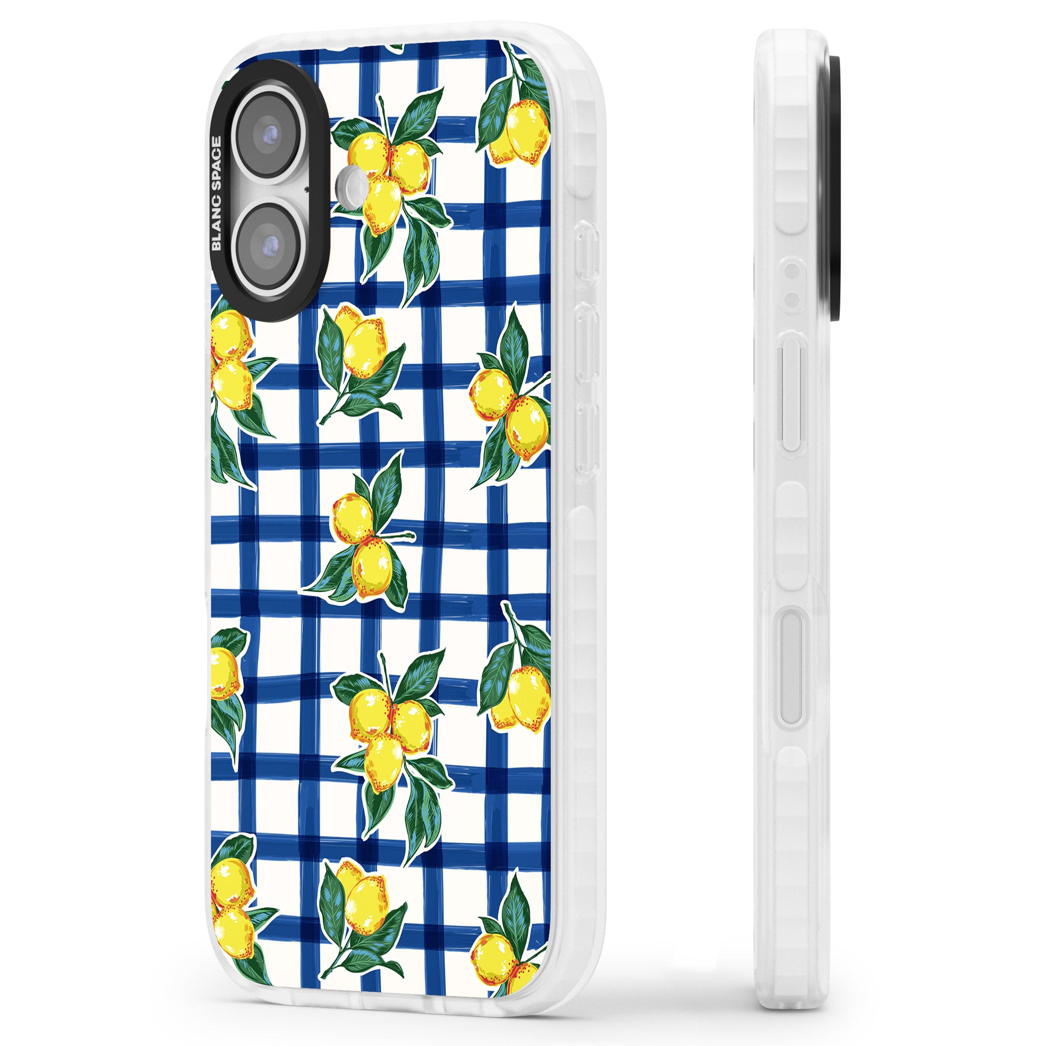 Lemon Gingham iPhone 17 Impact Pro Clear Phone Case Side Profile