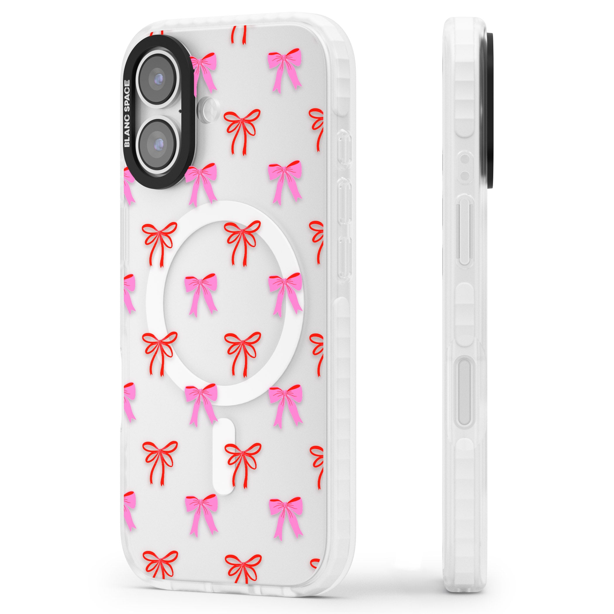 Cute Bow Pattern iPhone 17 Impact Pro Clear Phone Case Side Profile