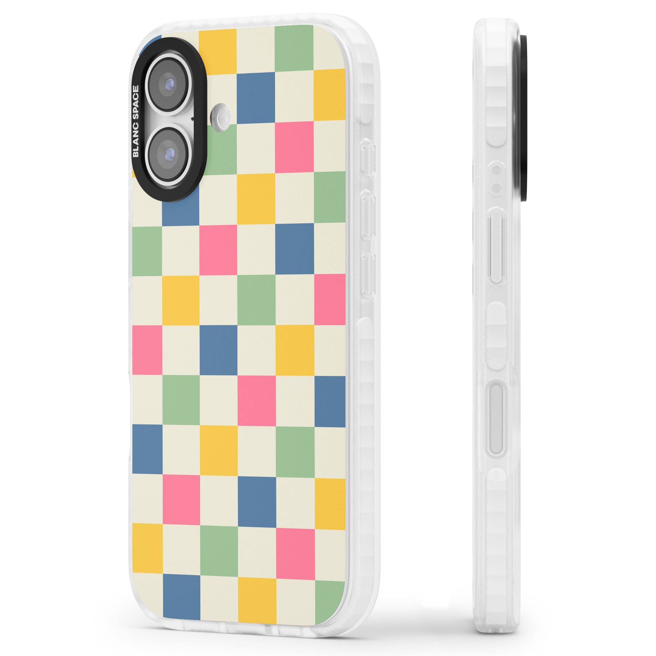 Pastel Multicolor Checkered iPhone 17 Impact Pro Clear Phone Case Side Profile