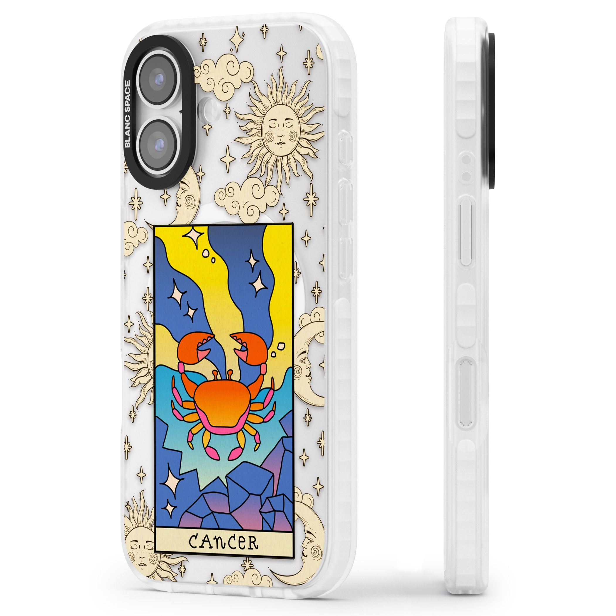 Celestial Zodiac Cancer iPhone 17 Impact Pro Clear Phone Case Side Profile