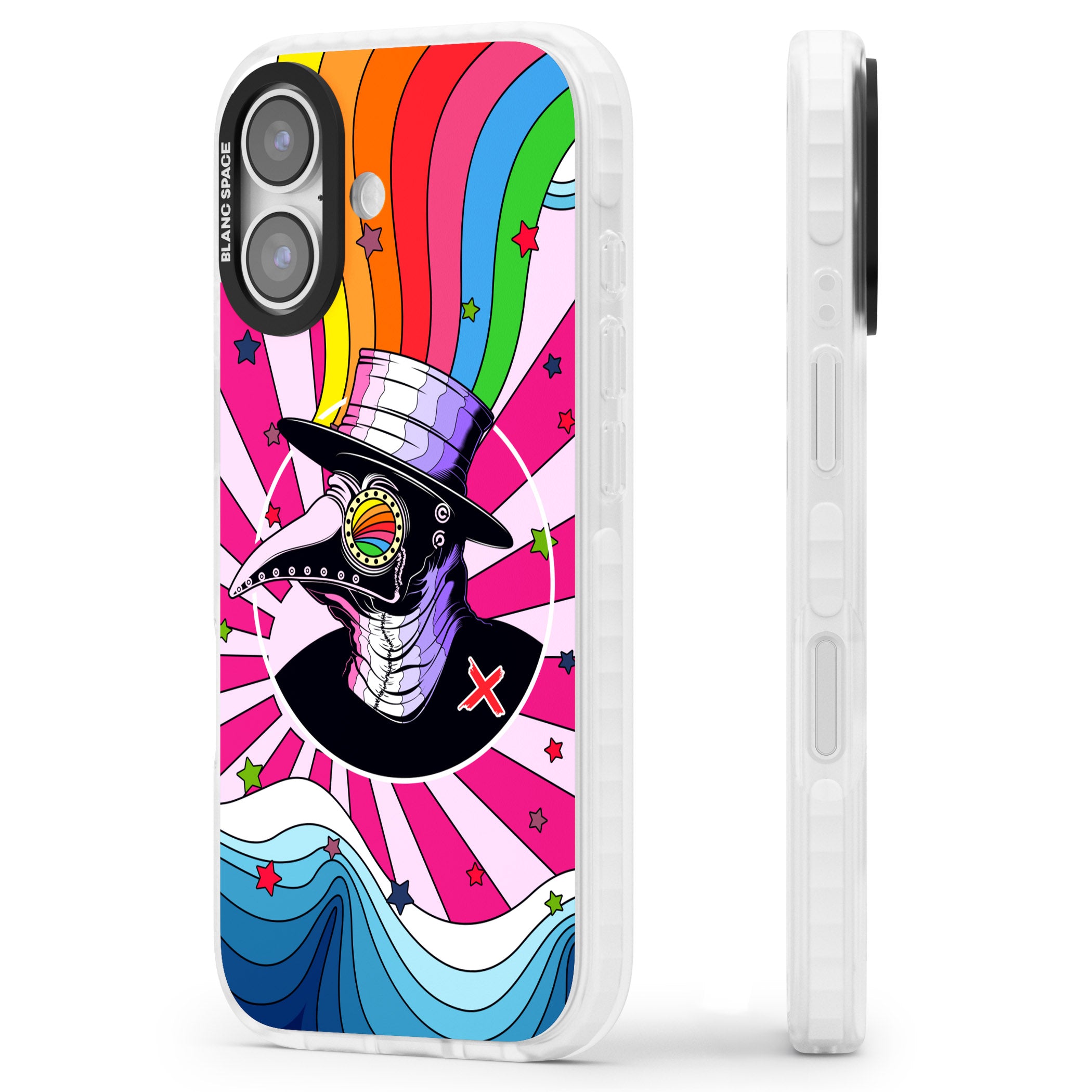 Plague Doctor Passion iPhone 17 Impact Pro Clear Phone Case Side Profile