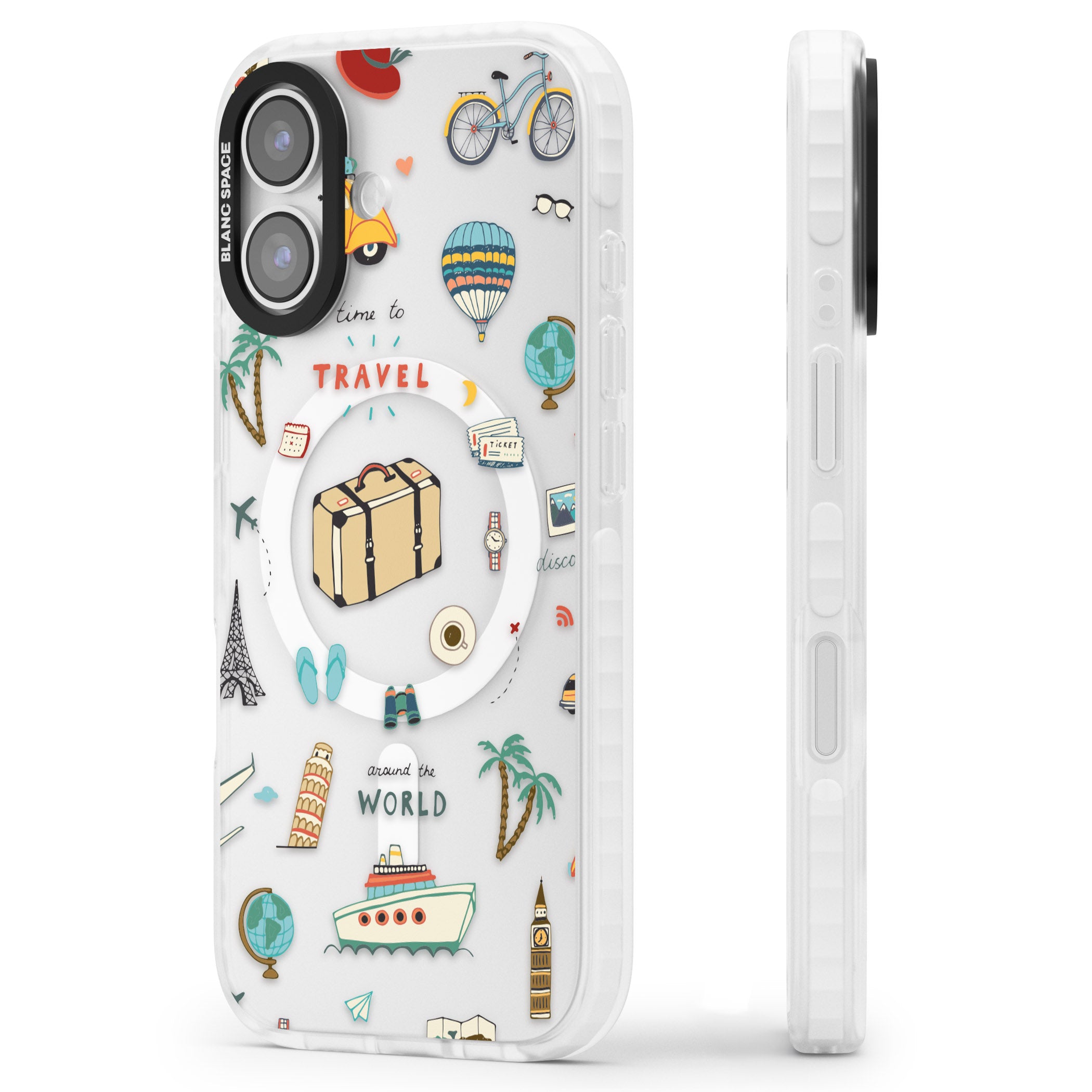 Cute Travel Pattern Transparent iPhone 17 Impact Pro Clear Phone Case Side Profile