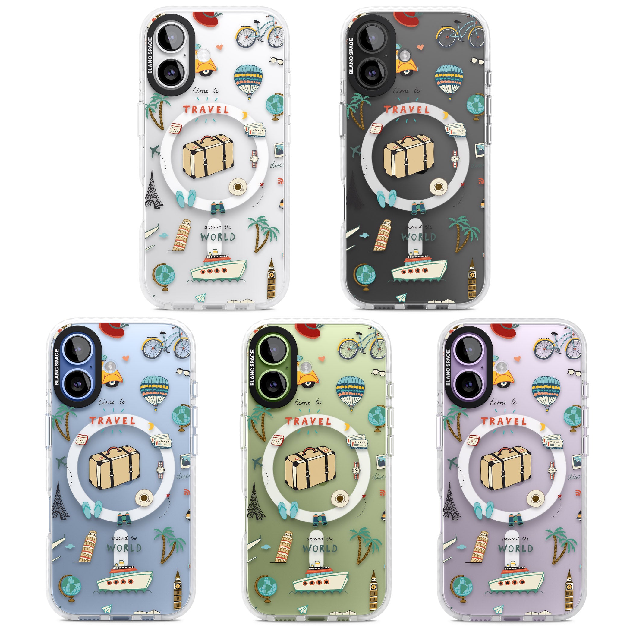 Cute Travel Pattern Transparent iPhone 17 Impact Pro Clear Phone Case APT Impact Protection