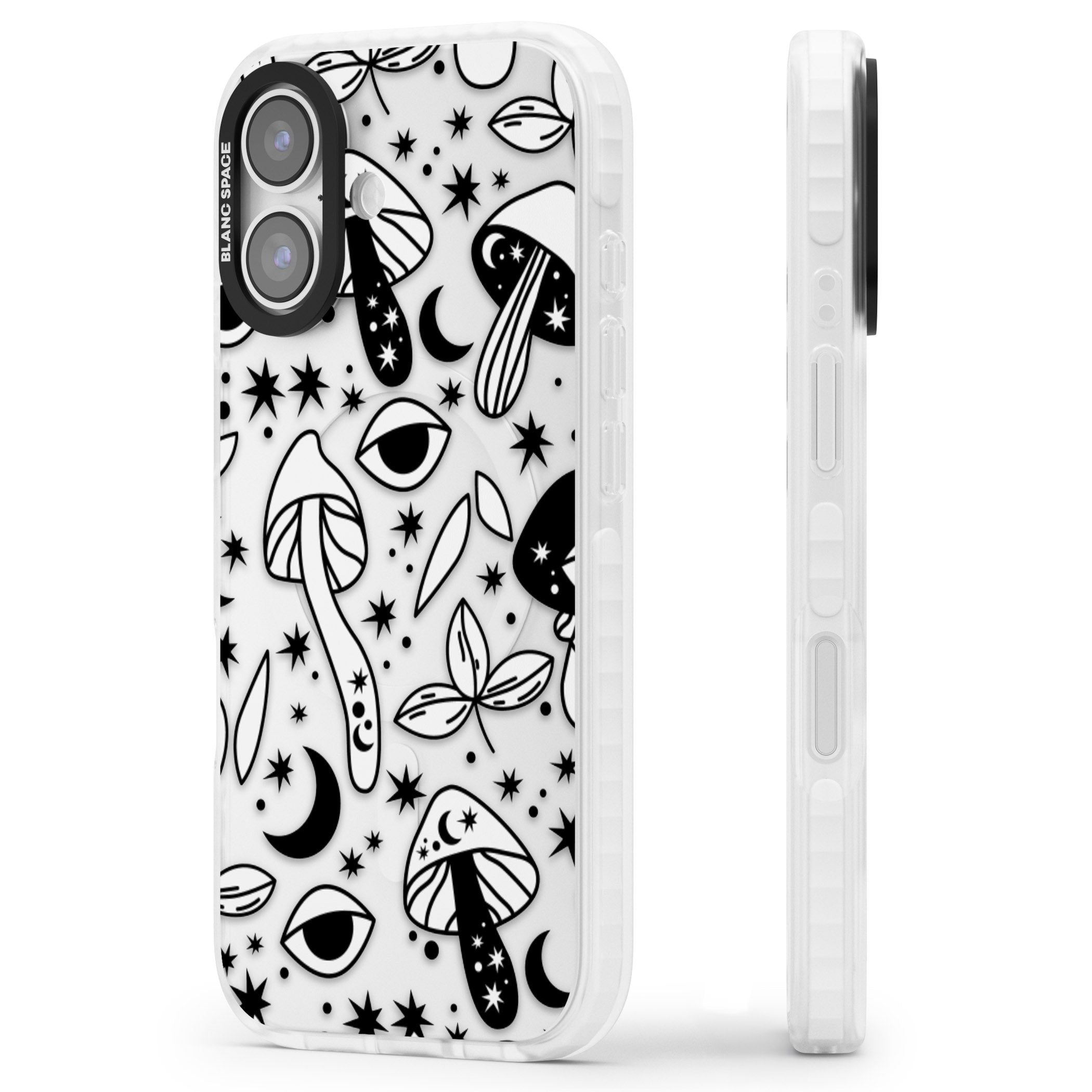 Mystic Mushrooms Pattern iPhone 17 Impact Clear Phone Case Side Profile