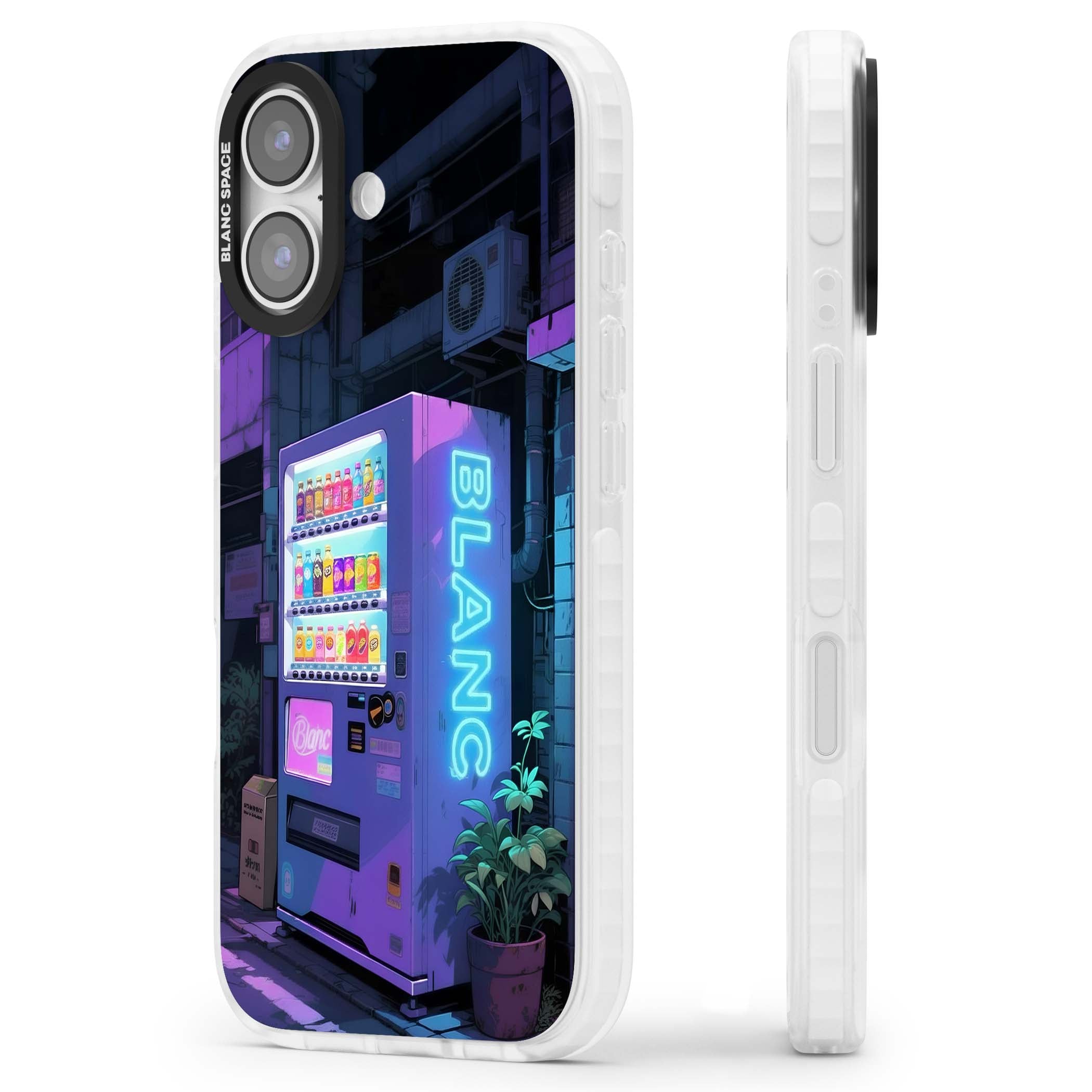 Shibuya Glow Japanese iPhone case featuring a glowing Tokyo vending machine, neon signage, and moody purple alleyway | Black Impact case for iPhone 17