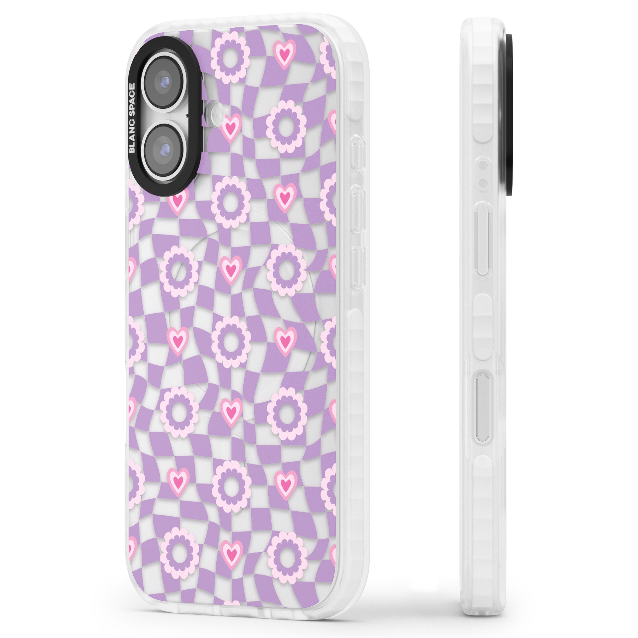 Checkered Love Pattern iPhone 17 Impact Clear Phone Case Side Profile