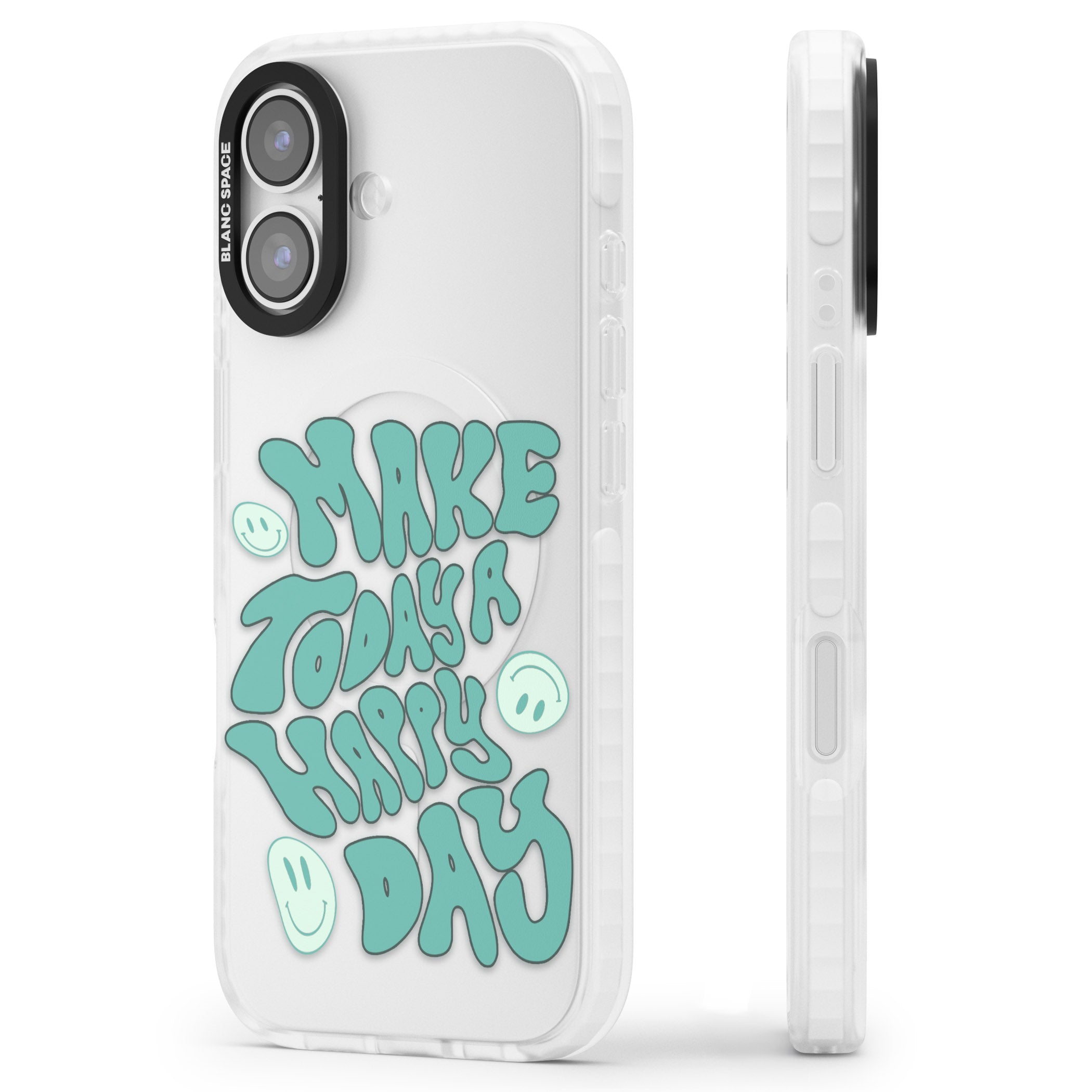 Make Today A Happy Day iPhone 17 Impact Clear Phone Case Side Profile