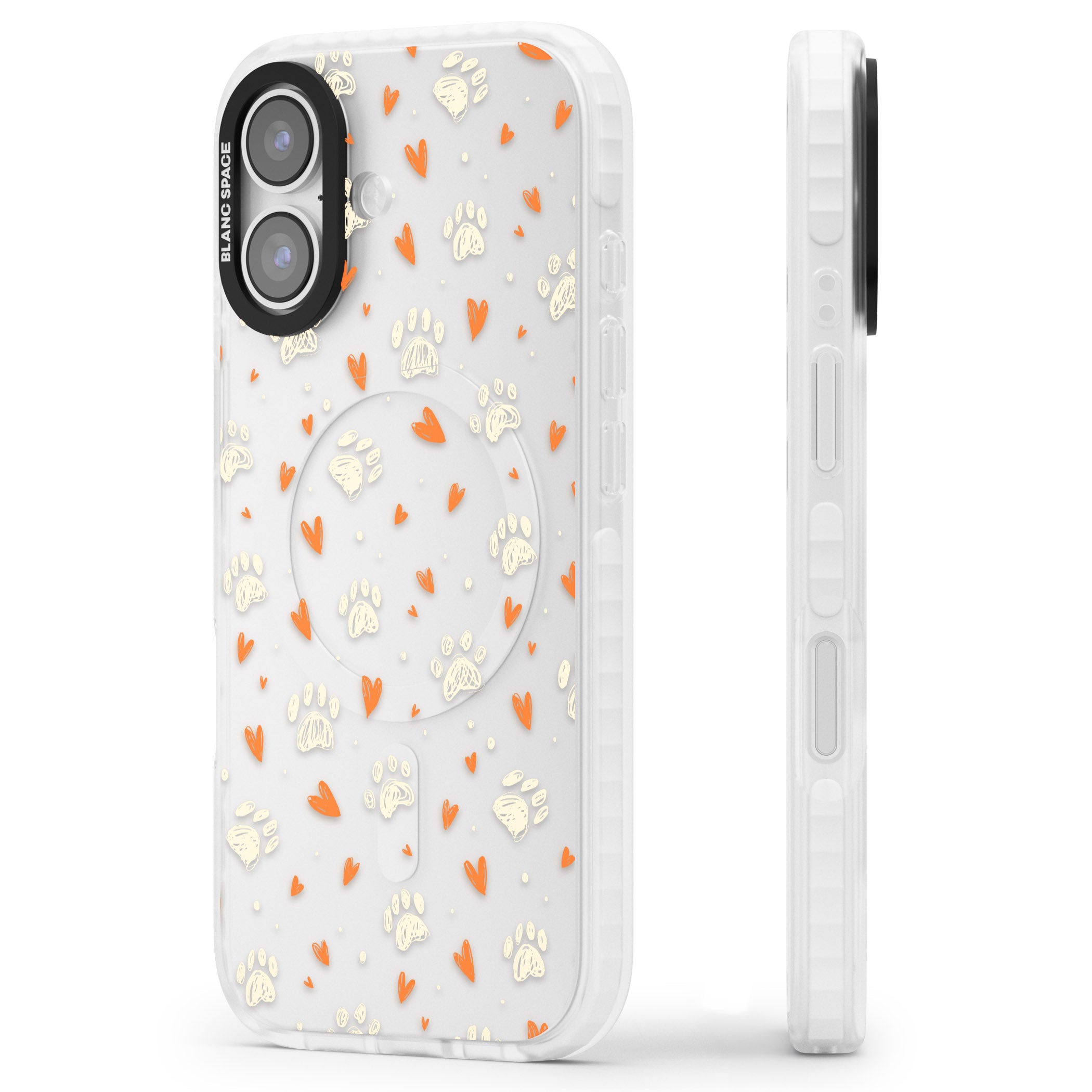 Paws And Hearts Pattern iPhone 17 Impact Clear Phone Case Side Profile