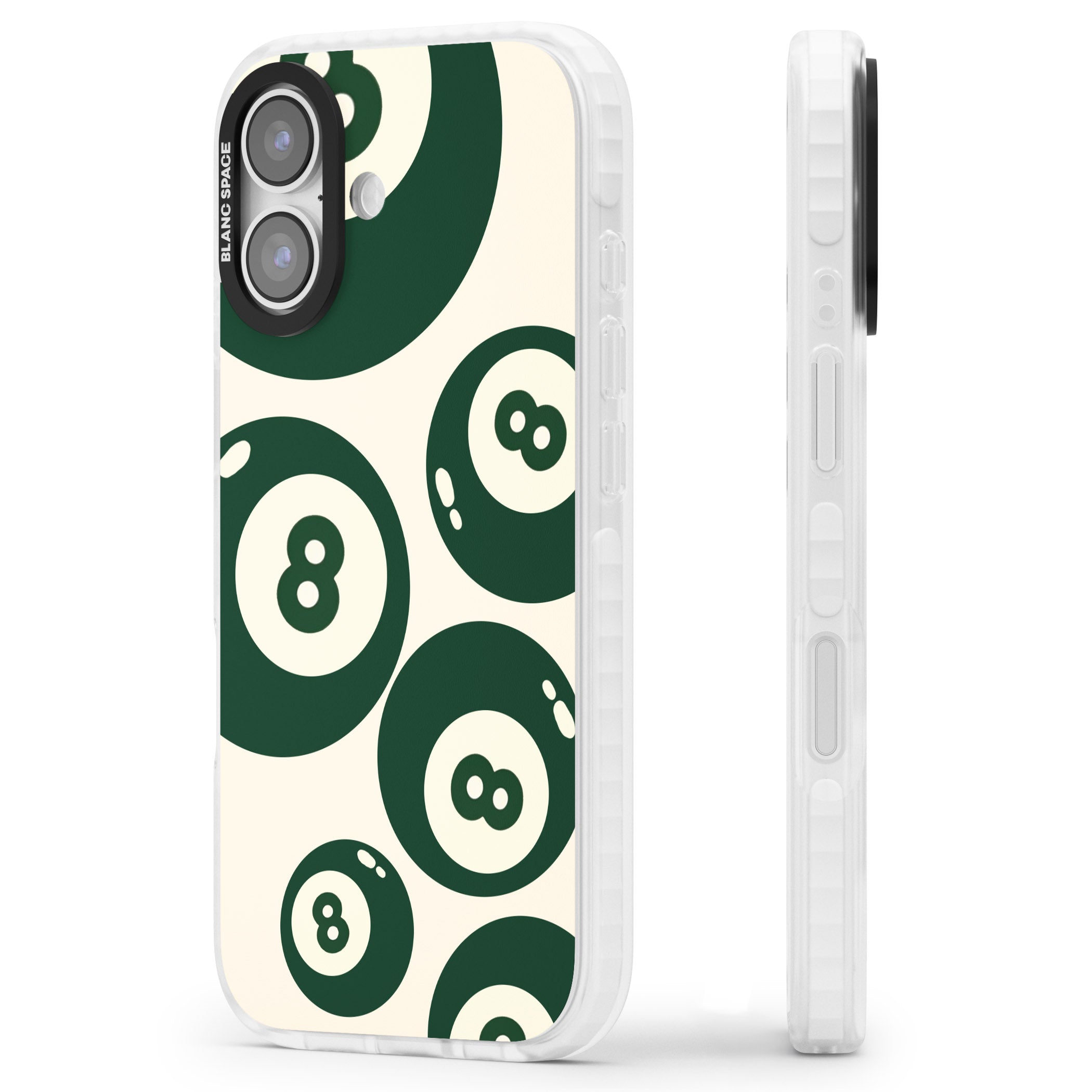 Green Eight Balls iPhone 17 Impact Clear Phone Case Side Profile