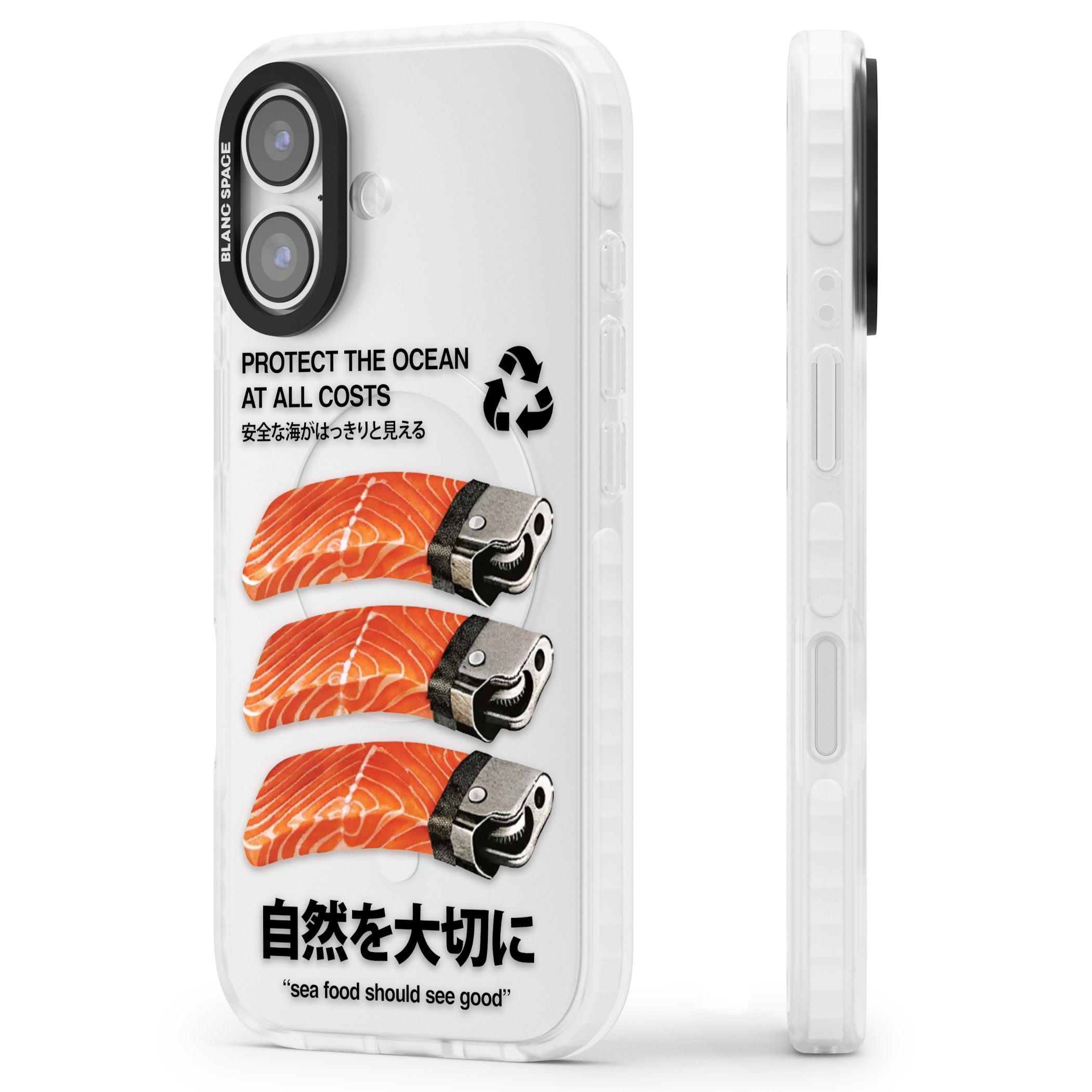 Protect The Ocean iPhone 17 Impact Clear Phone Case Side Profile