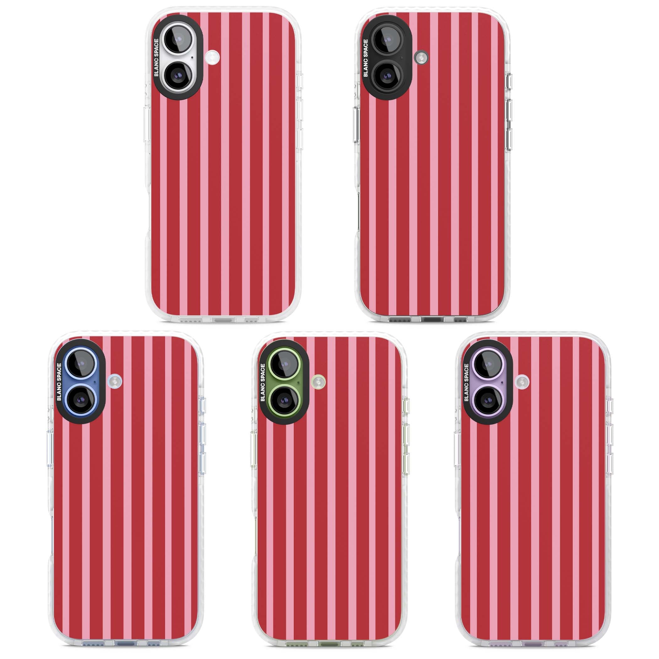 Raspberry Stripe coquette iPhone case featuring red and pink vertical stripes in a candy-inspired pattern | Black Impact case for iPhone 17