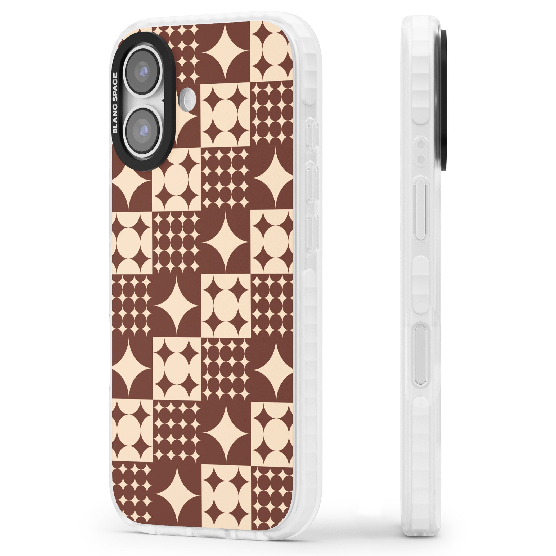 Mid Century Brown Checked iPhone 17 Impact Clear Phone Case Side Profile