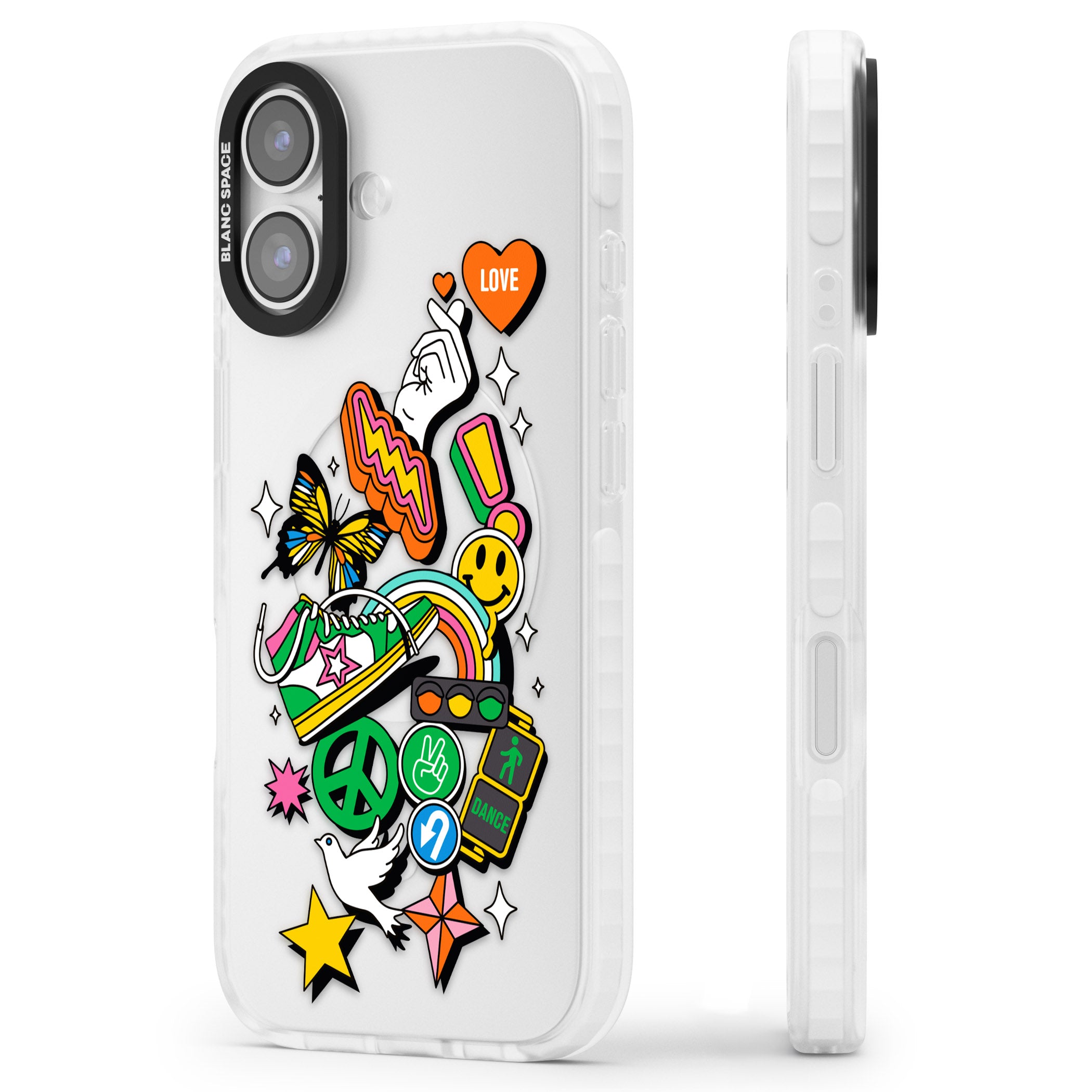 Nostalgic Sticker Collage iPhone 17 Impact Clear Phone Case Side Profile