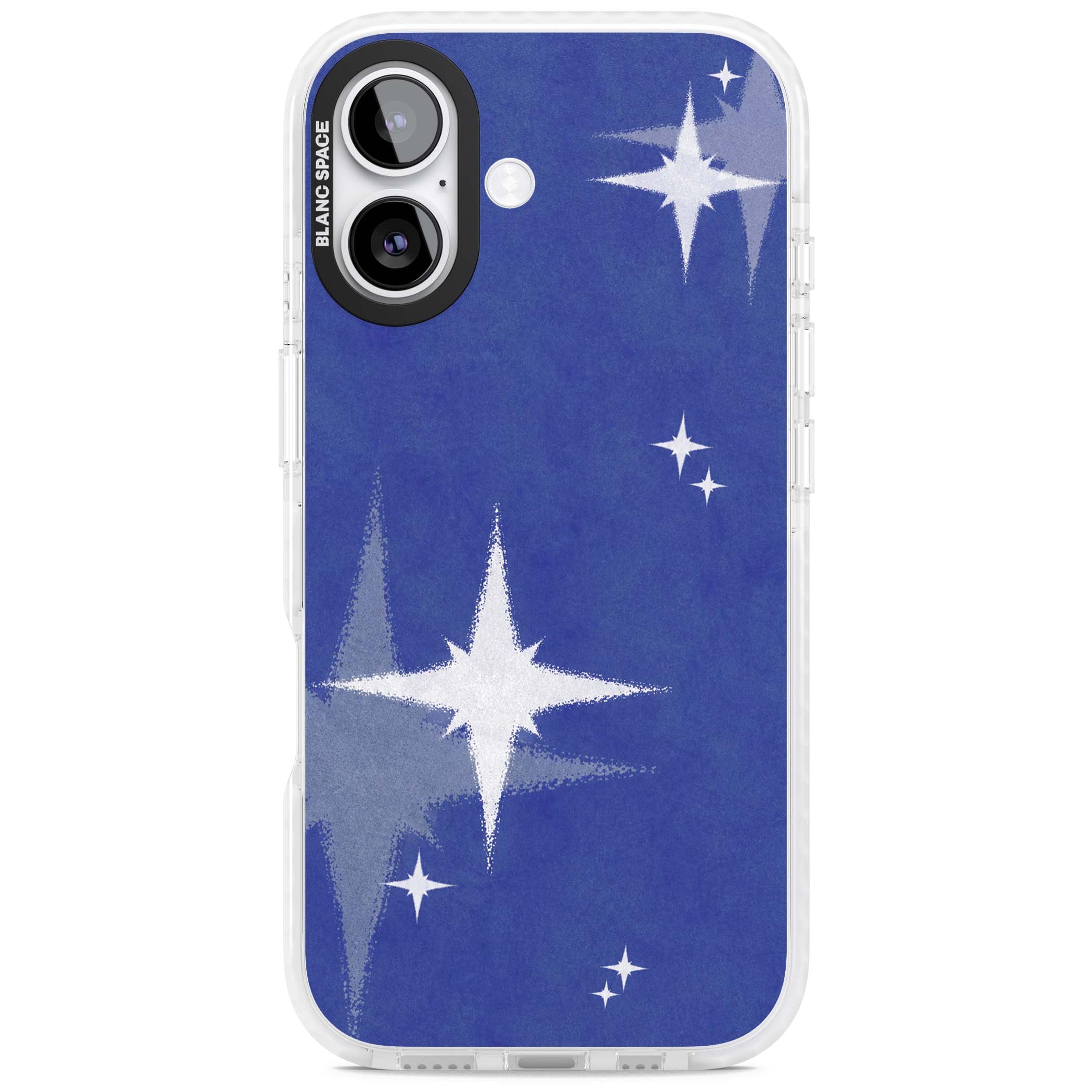 Blue Sparkle celestial iPhone case featuring sparkling silver stars on a deep blue painterly night sky | Black Impact case for iPhone 17