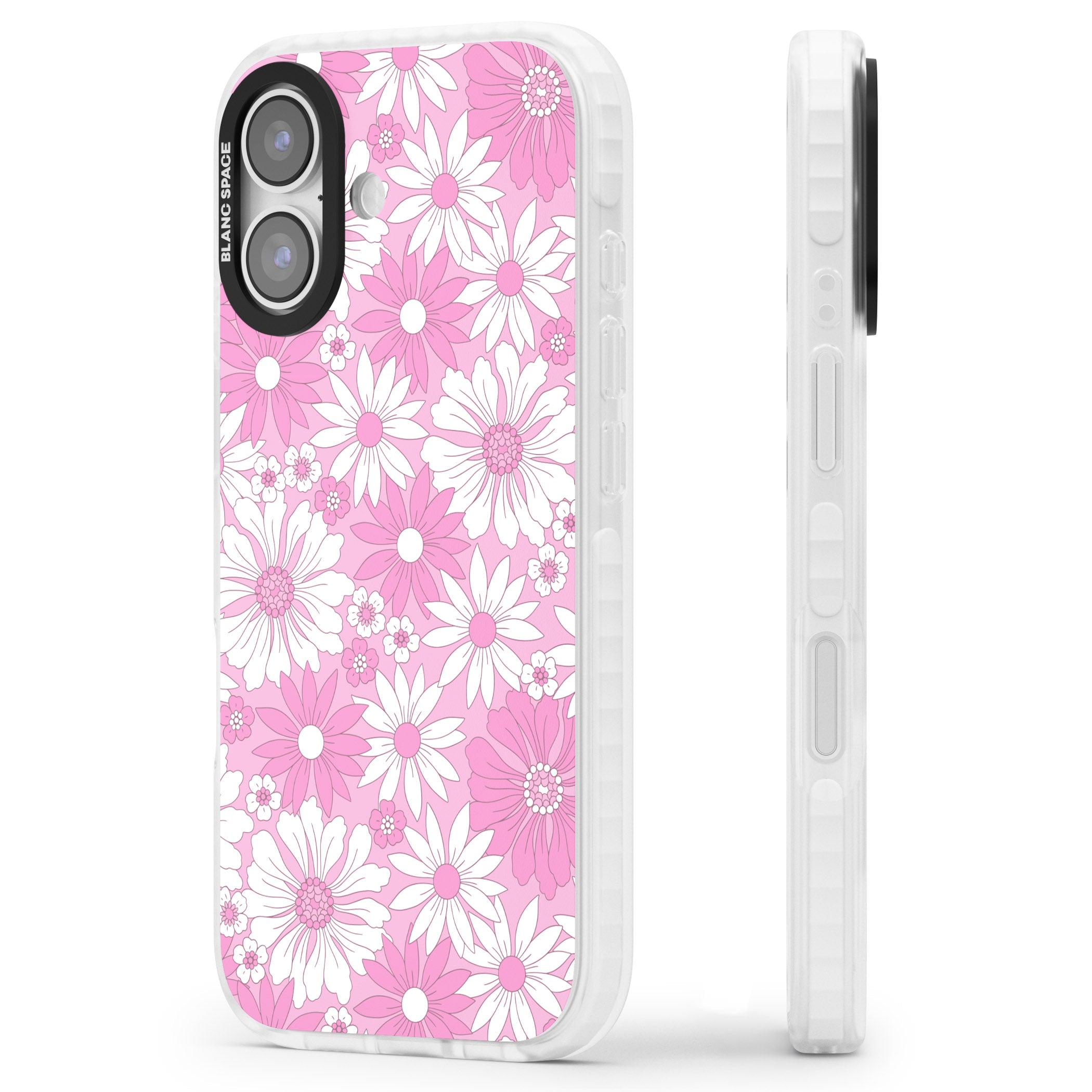 Pink White Flowers iPhone 17 Impact Clear Phone Case Side Profile