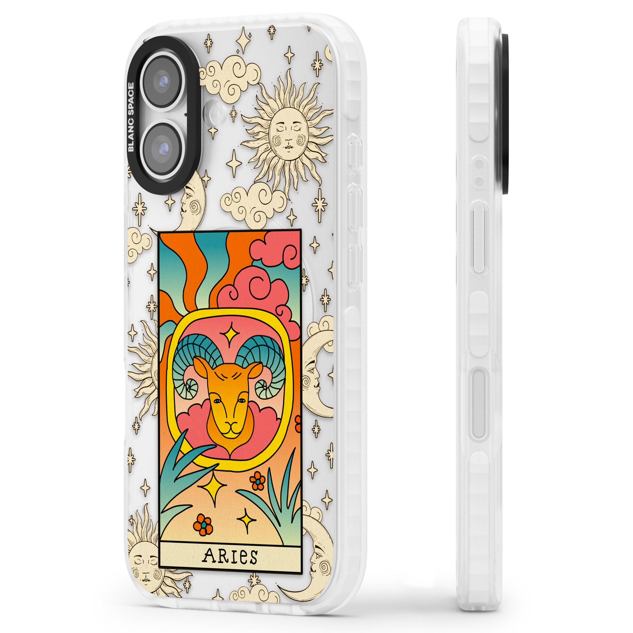 Celestial Zodiac Aries iPhone 17 Impact Clear Phone Case Side Profile