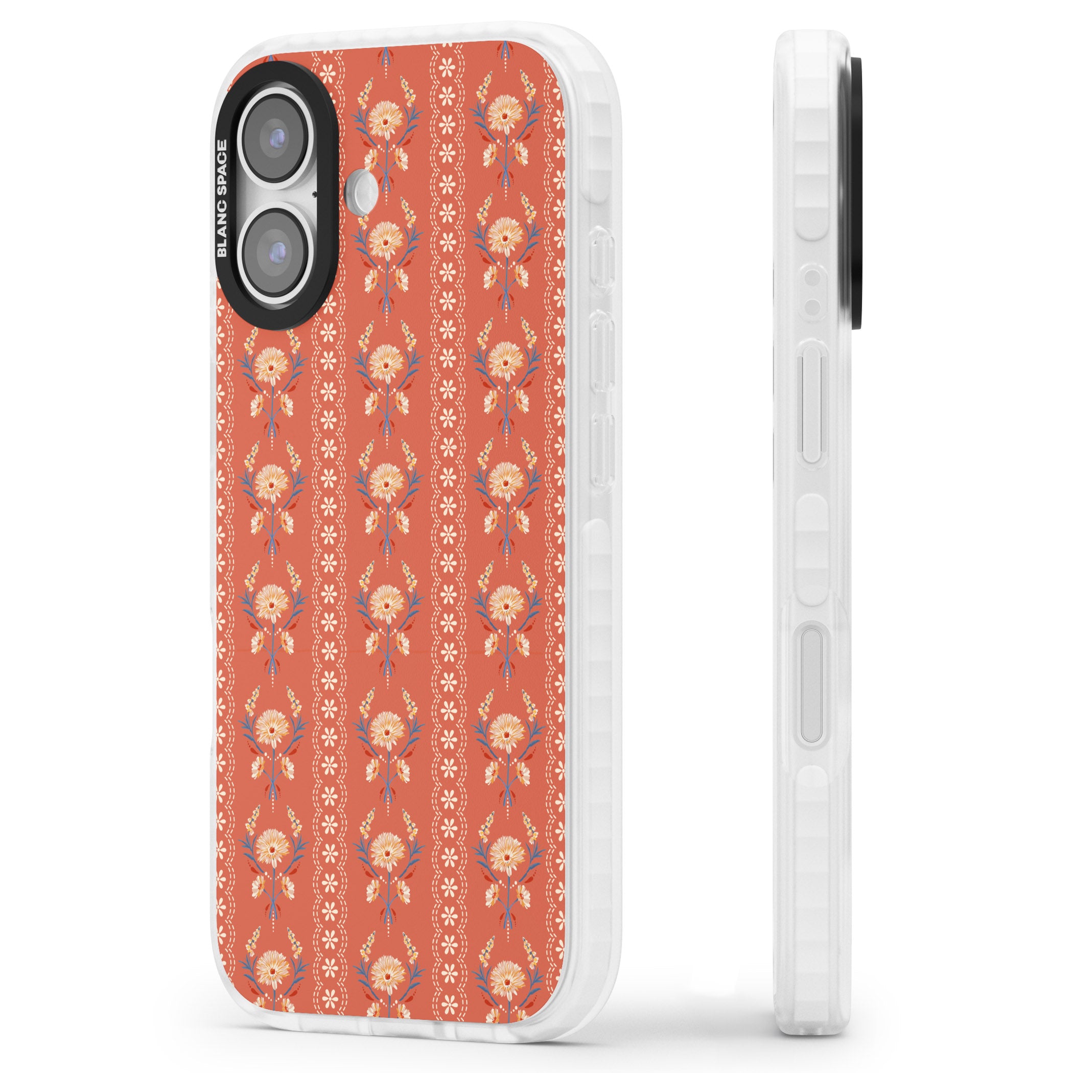 Vintage Terracotta Floral iPhone 17 Impact Clear Phone Case Side Profile