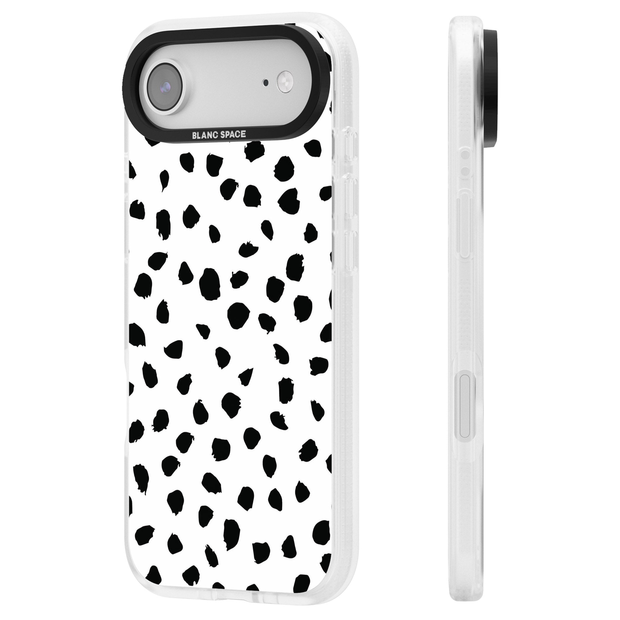 White Dalmatian Print iPhone 17 Air Impact Air Clear Phone Case Side Profile