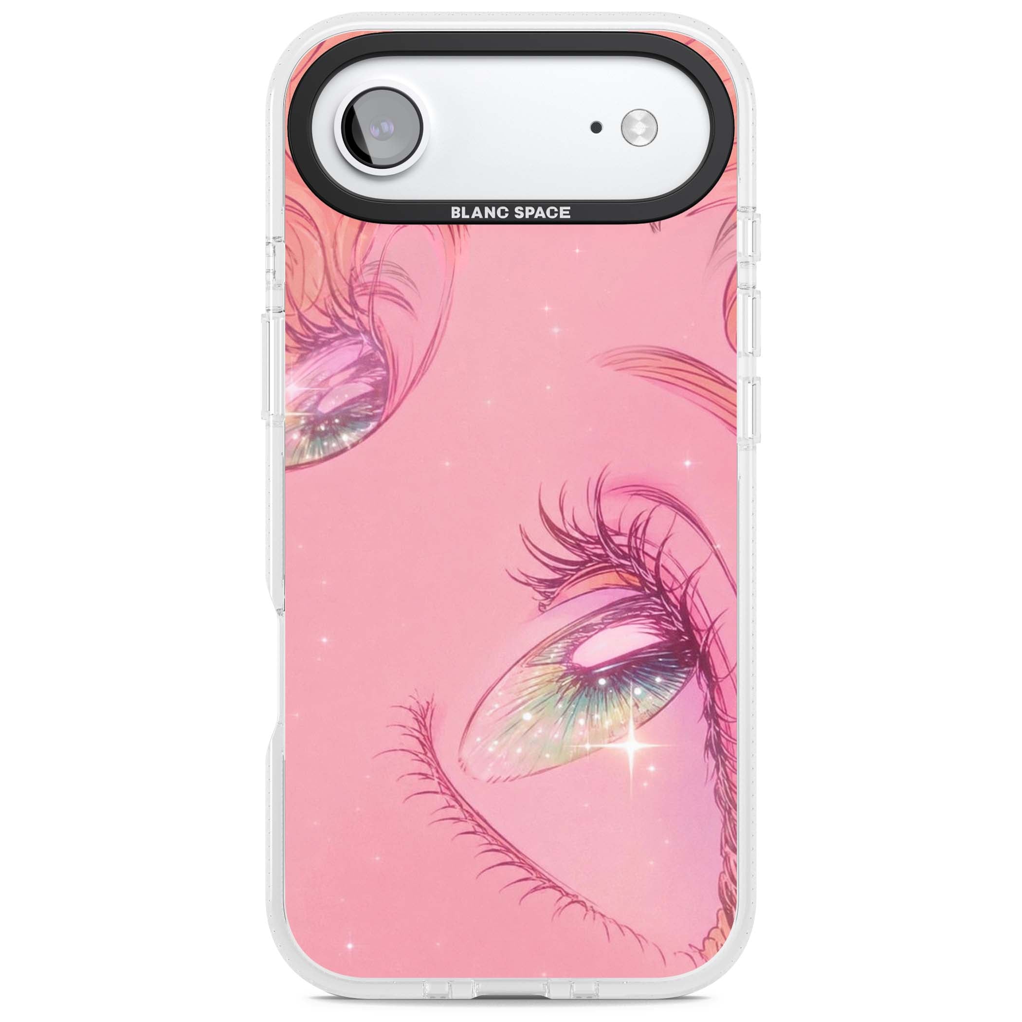 Pink Ethereal Gaze anime iPhone case featuring sparkling manga eyes, coral lashes and dreamy peach sky | Clear Case Impact Air case for iPhone Air