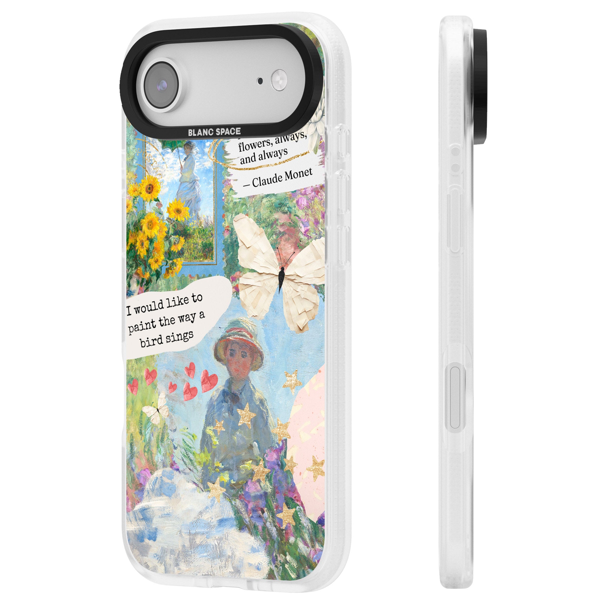 Monet 'Way A Bird Sings' Collage iPhone 17 Air Impact Air Clear Phone Case Side Profile