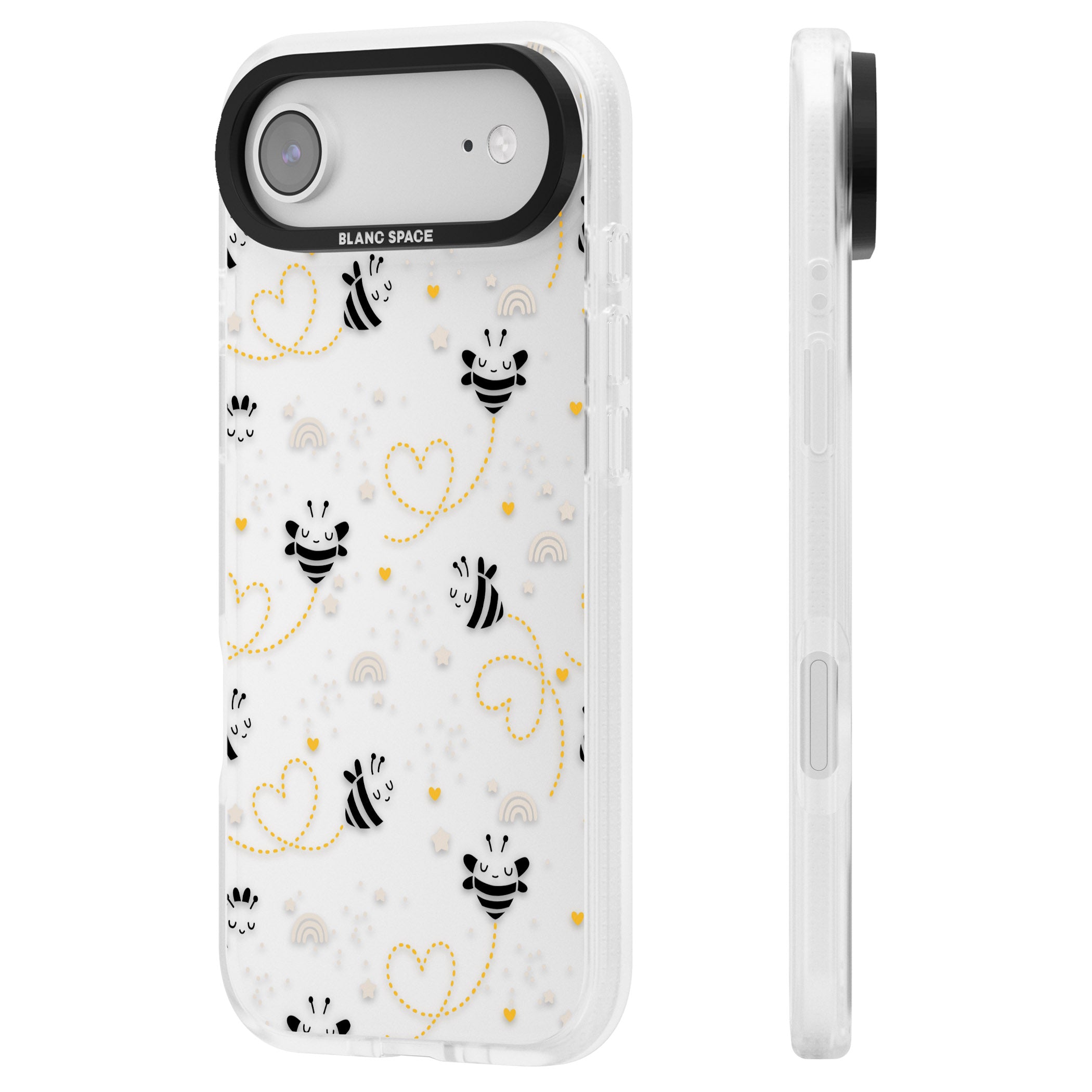 Bee Hearts Pattern iPhone 17 Air Impact Air Clear Phone Case Side Profile