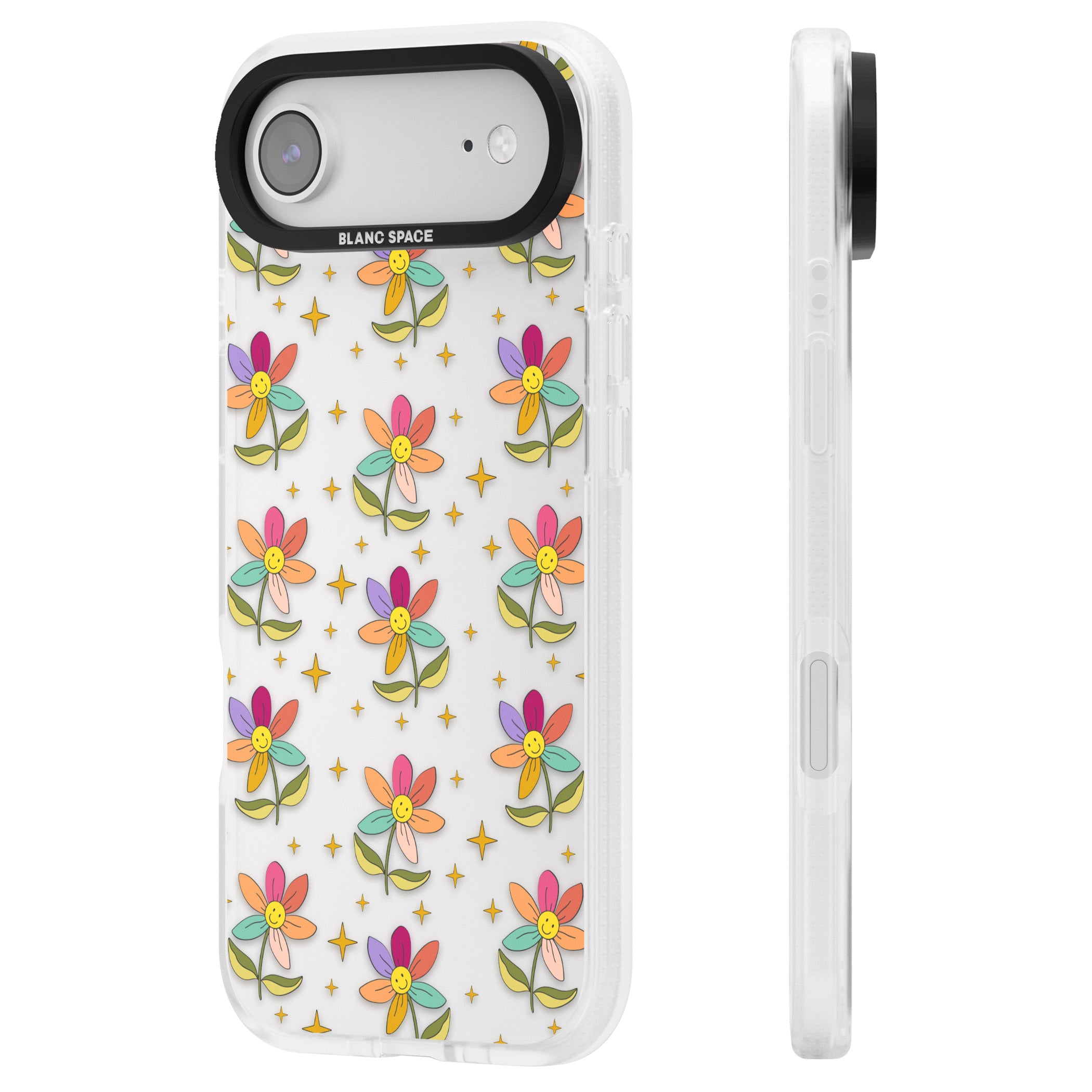 Boho Celestial Happy Flower iPhone 17 Air Impact Air Clear Phone Case Side Profile