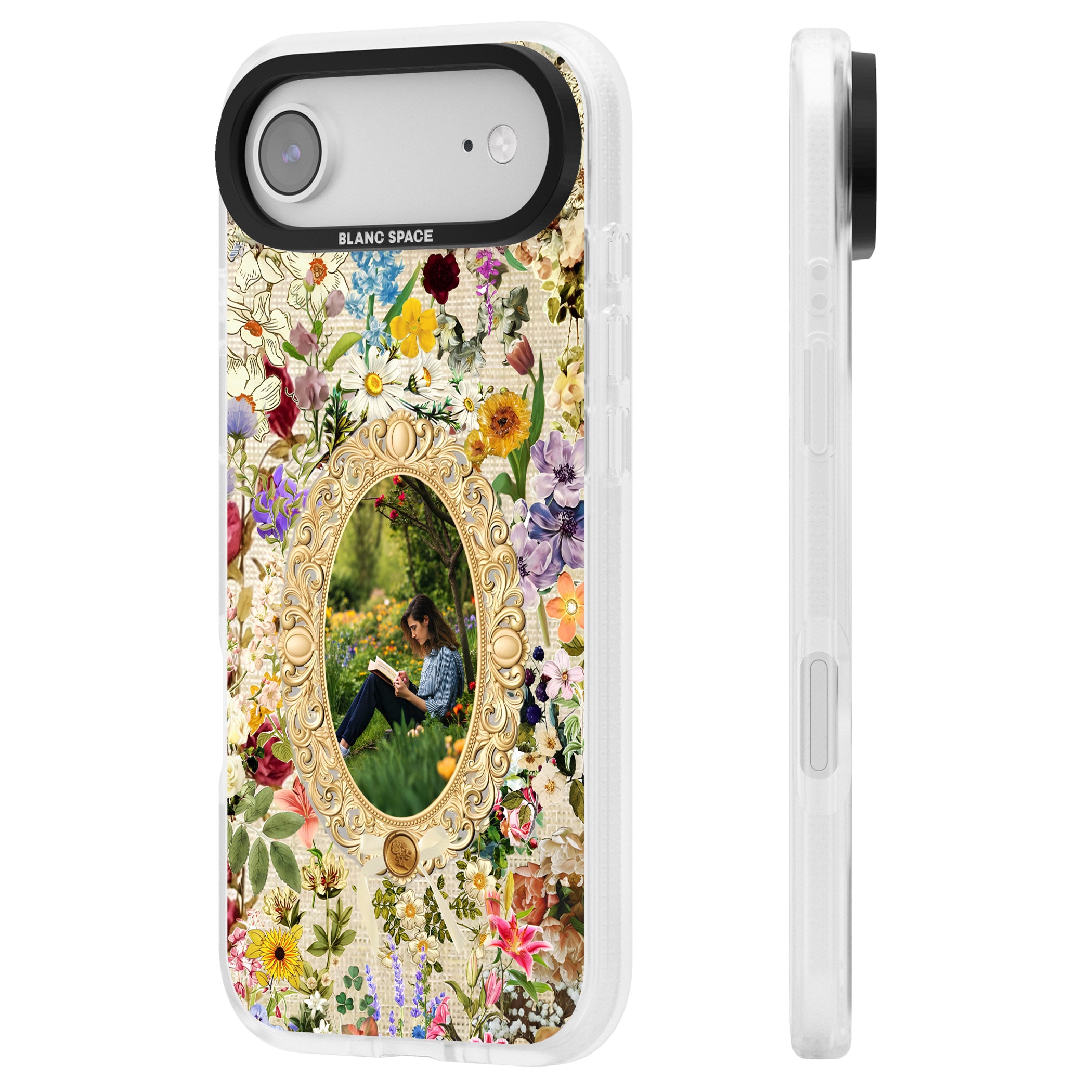 Personalised Vintage Wildflower Frame iPhone 17 Air Impact Air Clear Phone Case Side Profile