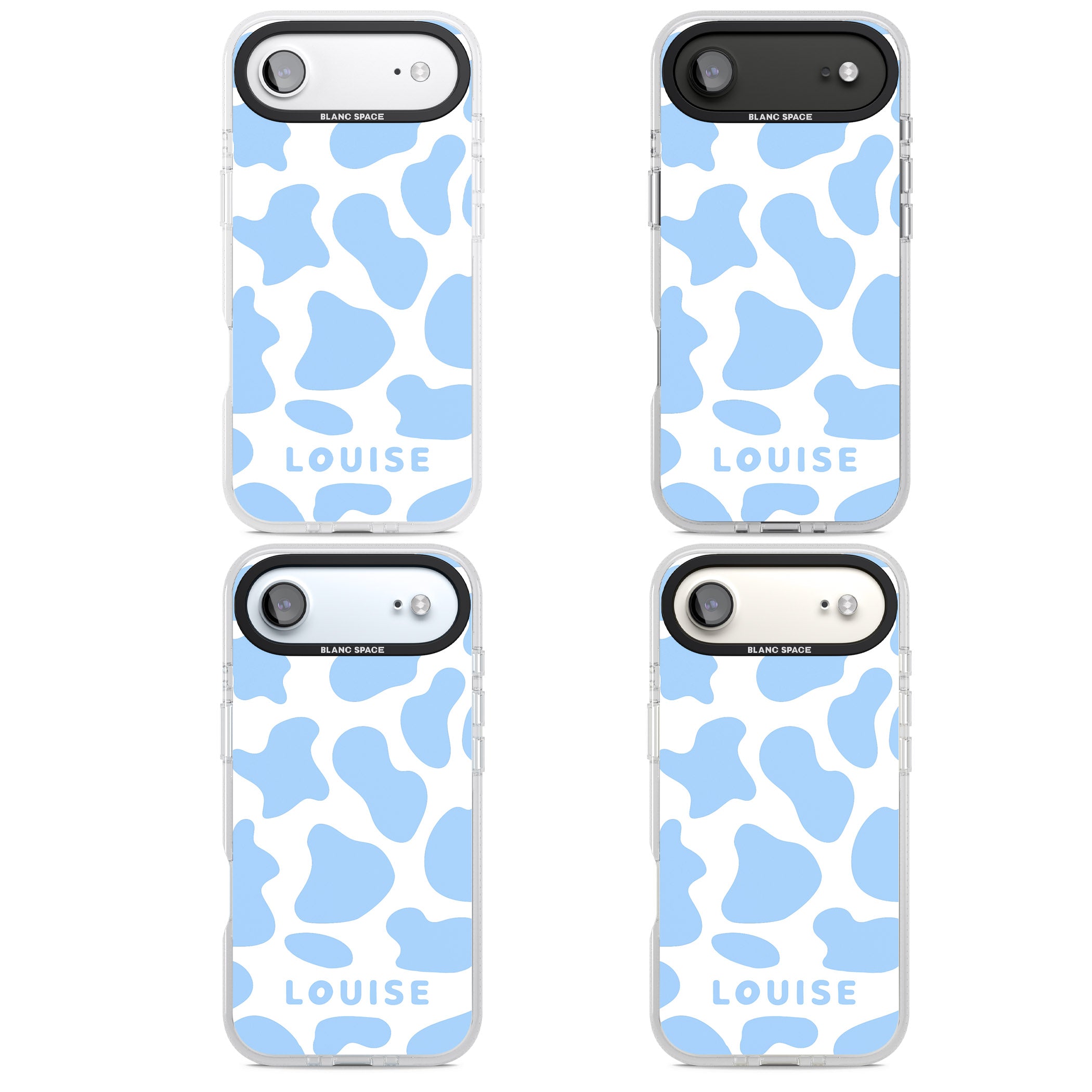 Personalised Blue And White Cow Print iPhone 17 Air Impact Air Clear Phone Case APT Impact Protection