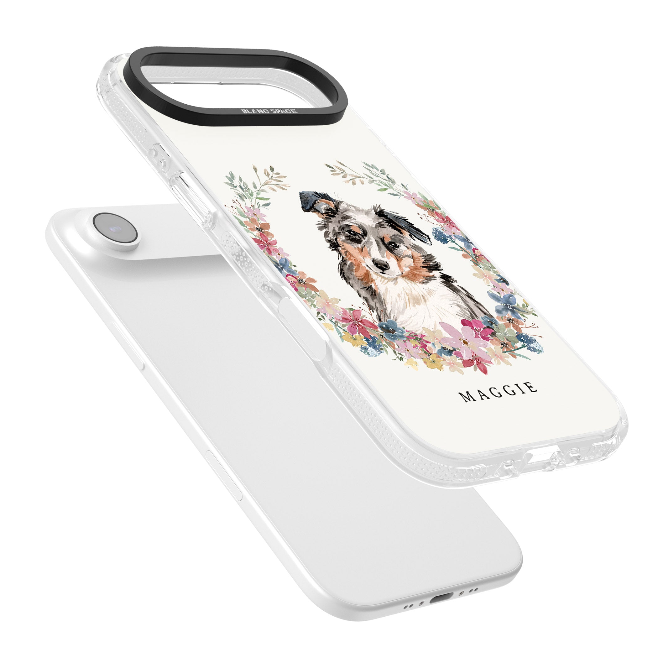 Personalised Australian Shepherd Floral Portrait iPhone 17 Air Impact Air Clear Phone Case Colours