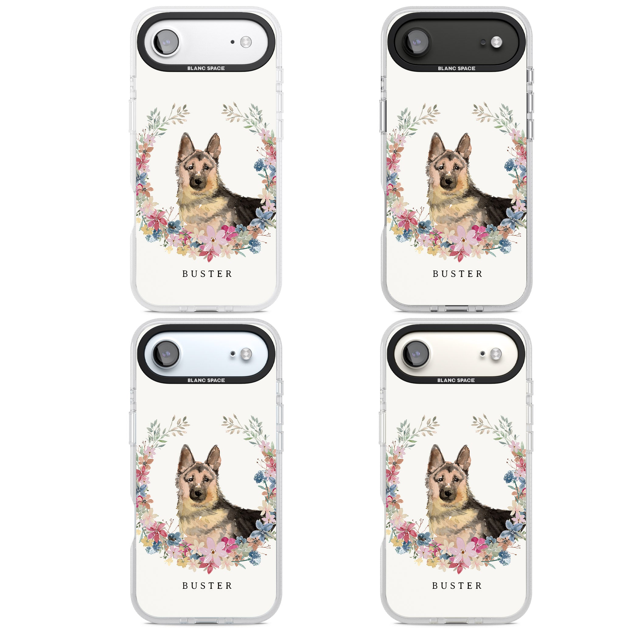 Personalised German Shepherd Floral Portrait iPhone 17 Air Impact Air Clear Phone Case APT Impact Protection
