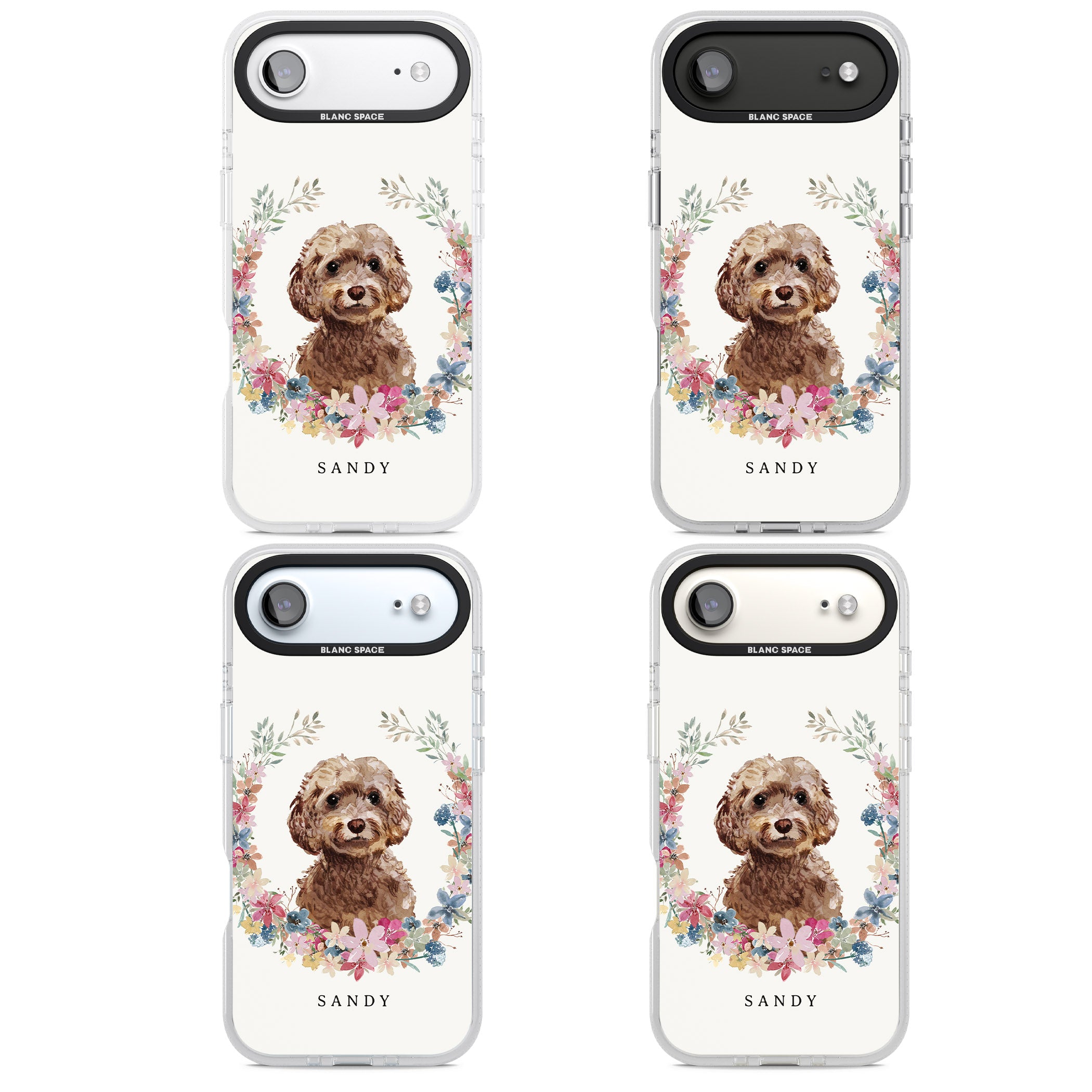 Personalised Brown Cockapoo Floral Portrait iPhone 17 Air Impact Air Clear Phone Case APT Impact Protection