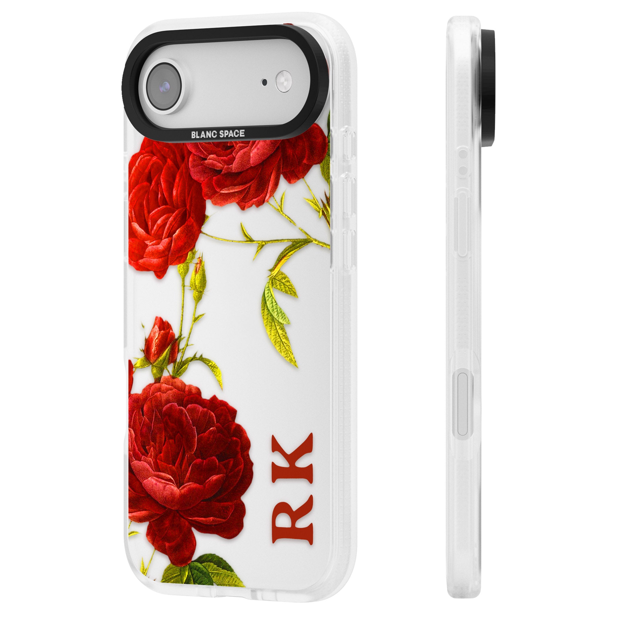Personalised Vintage Floral Red Roses iPhone 17 Air Impact Air Clear Phone Case Side Profile