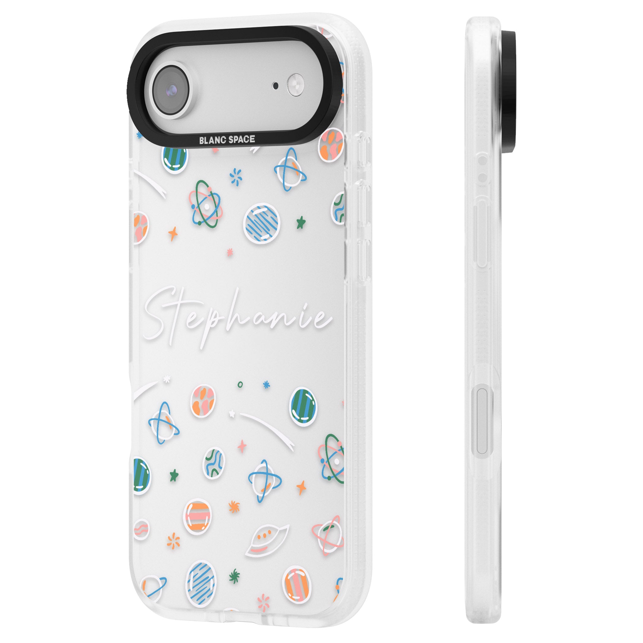 Personalised Space Pattern iPhone 17 Air Impact Air Clear Phone Case Side Profile