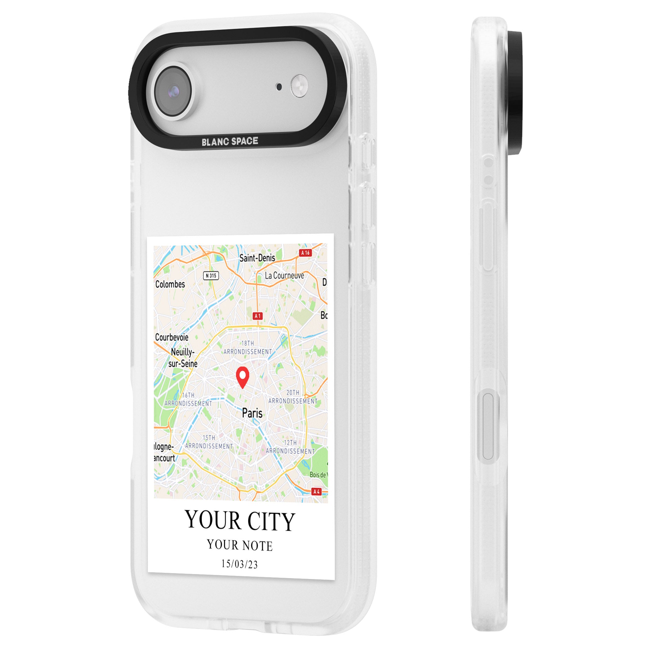 Personalised World Map iPhone 17 Air Impact Air Clear Phone Case Side Profile