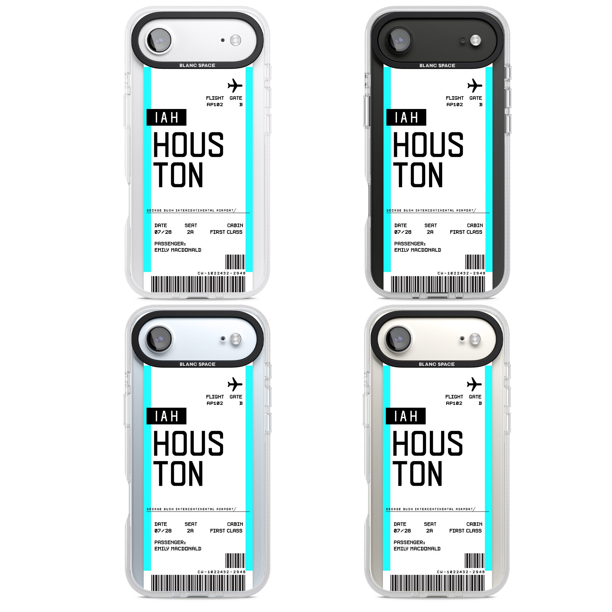 Personalised Houston Boarding Pass iPhone 17 Air Impact Air Clear Phone Case APT Impact Protection