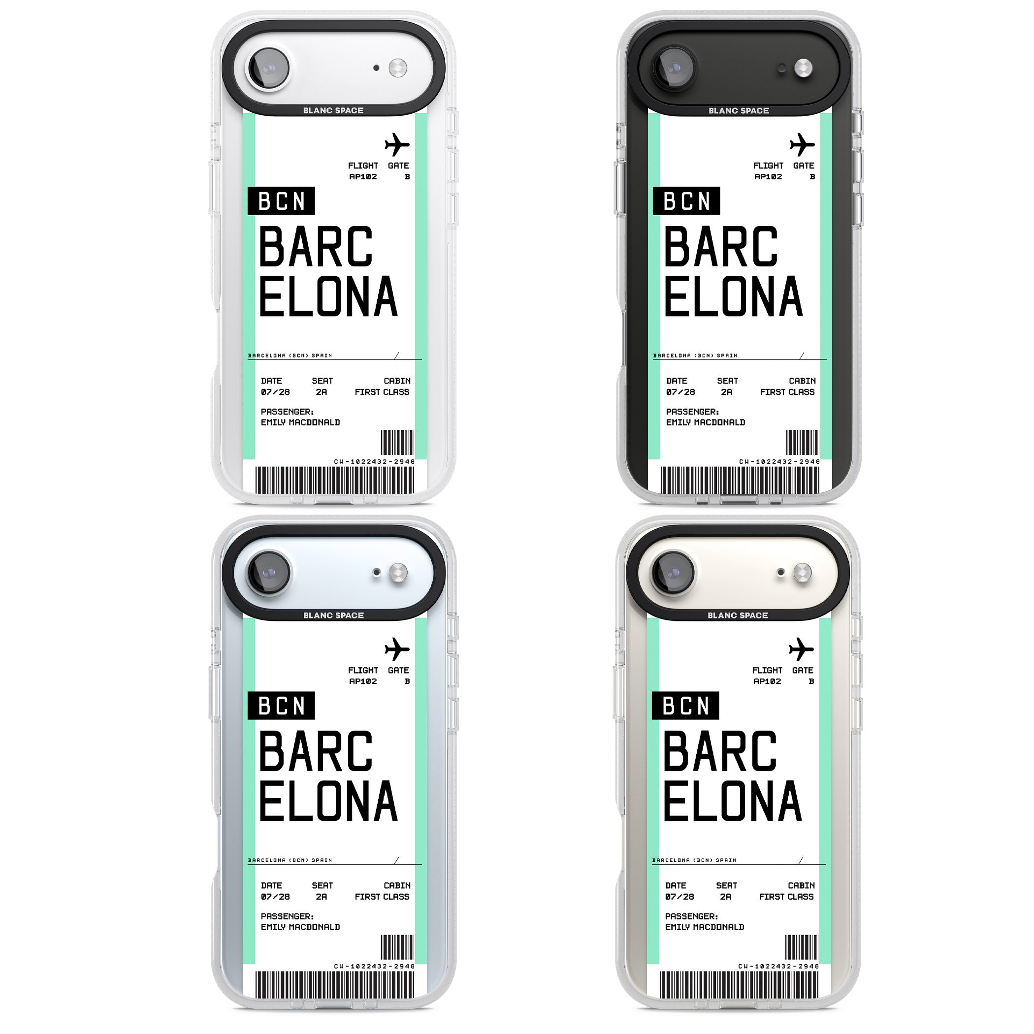 Personalised Barcelona Boarding Pass iPhone 17 Air Impact Air Clear Phone Case APT Impact Protection