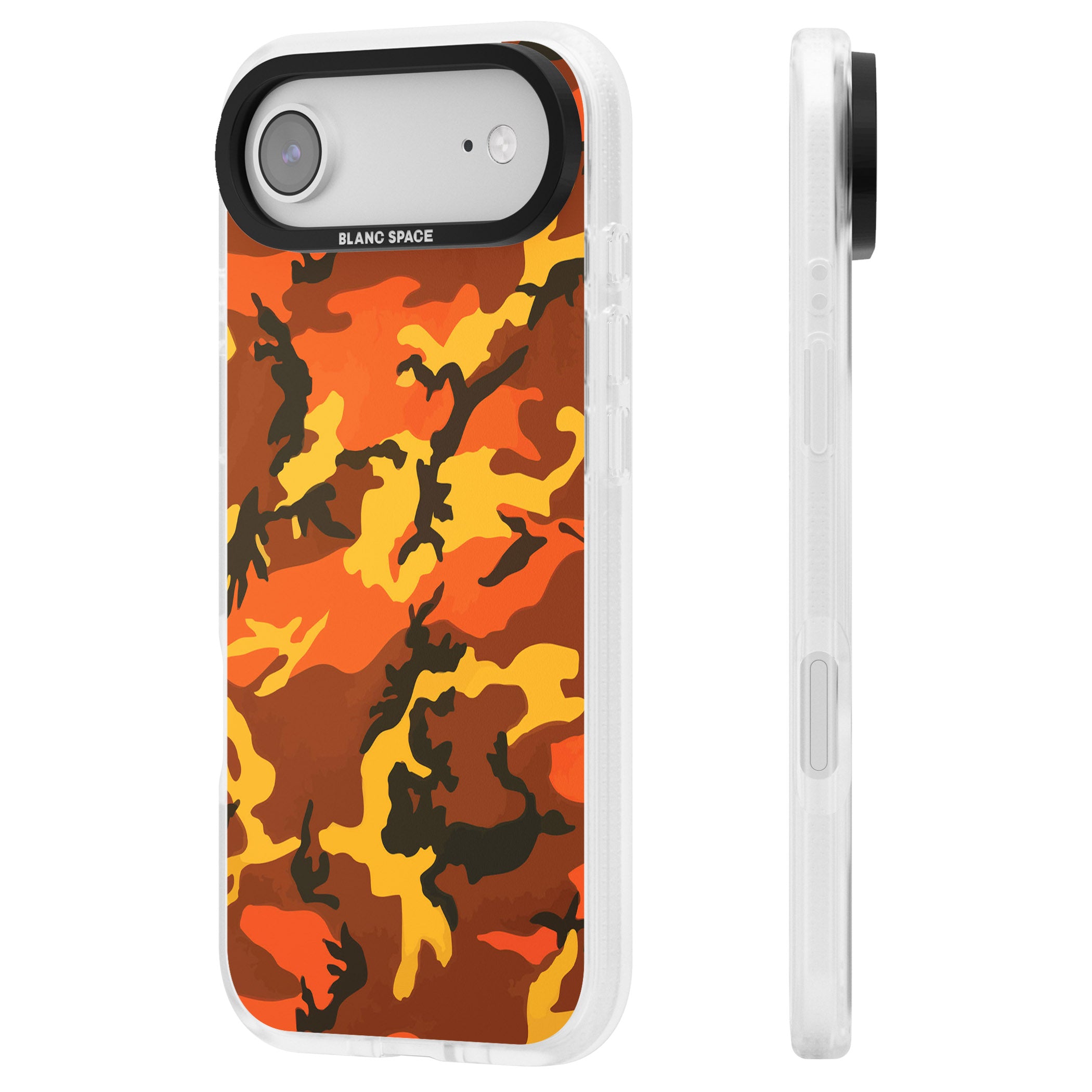 Orange Camo iPhone 17 Air Impact Air Clear Phone Case Side Profile