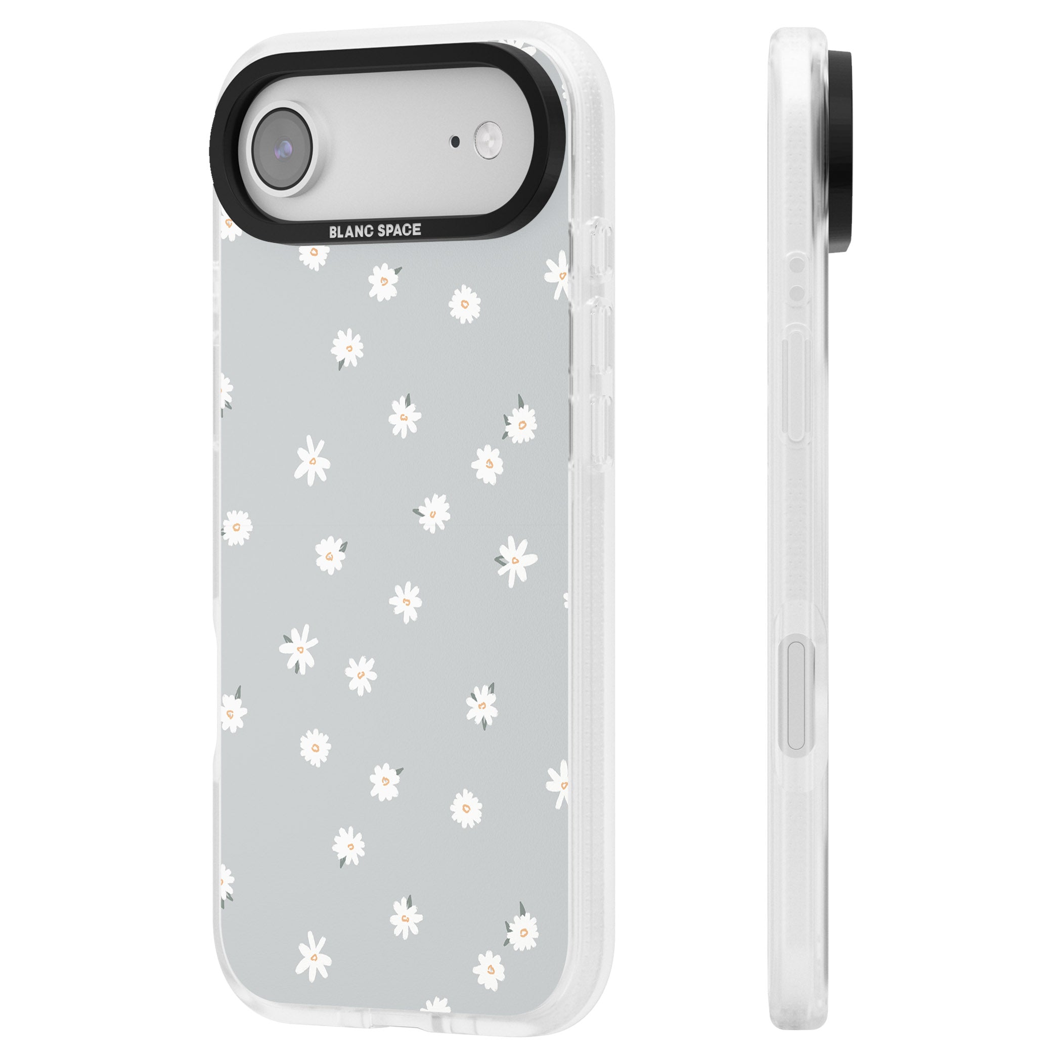 Painted Daisy Blue Grey iPhone 17 Air Impact Air Clear Phone Case Side Profile