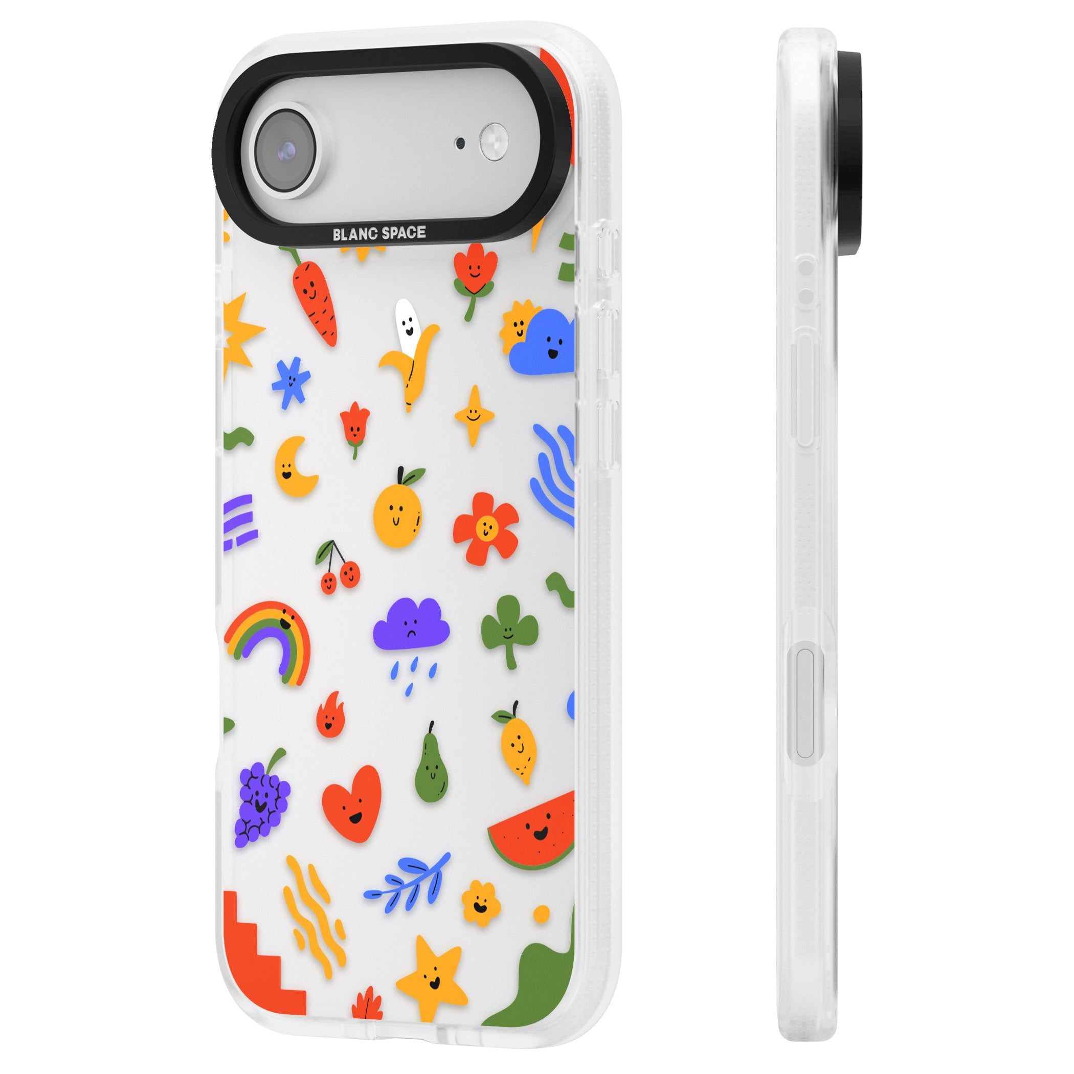 Quirky Cute Icon Pattern iPhone 17 Air Impact Air Clear Phone Case Side Profile